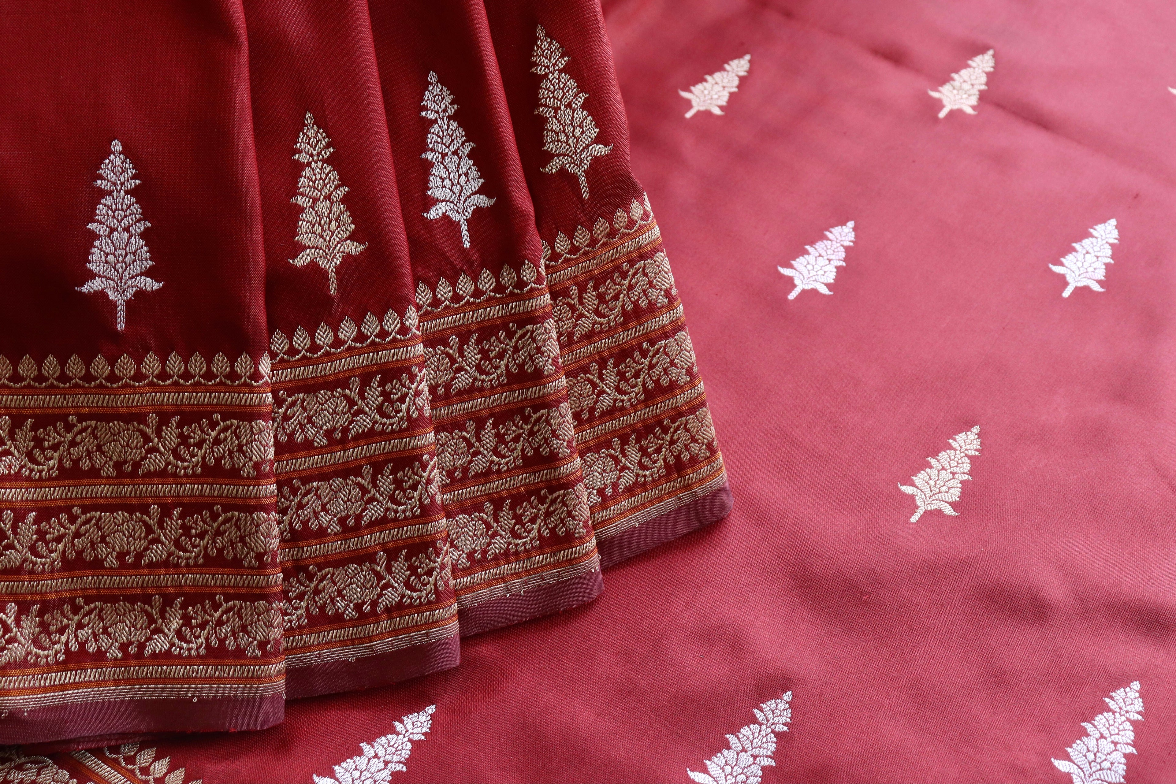 Maroon Kadhua Motif Pure Silk Handloom Banarasi Saree