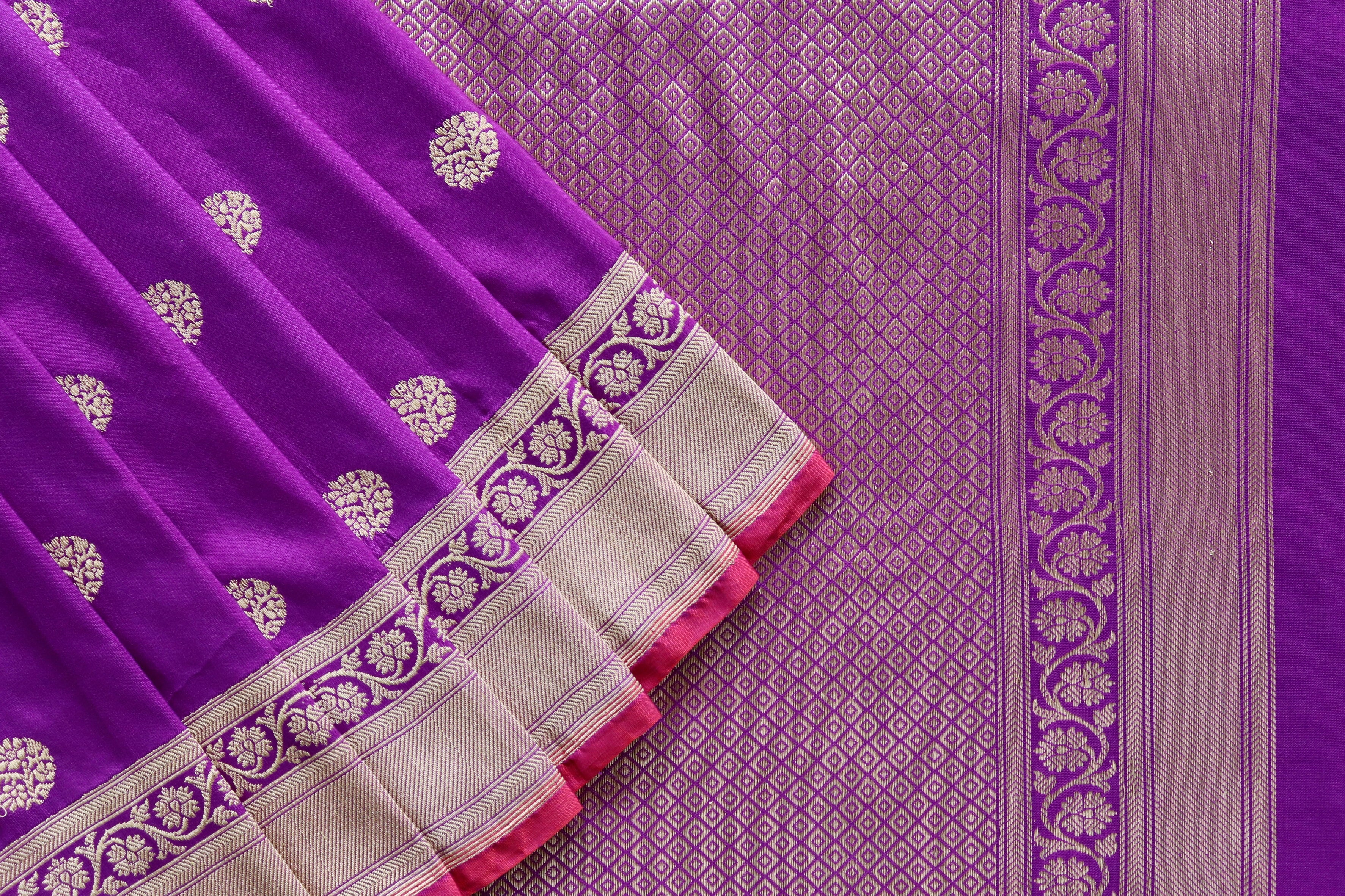 Purple Ginnie Motif Pure Silk Handloom Banarasi Saree