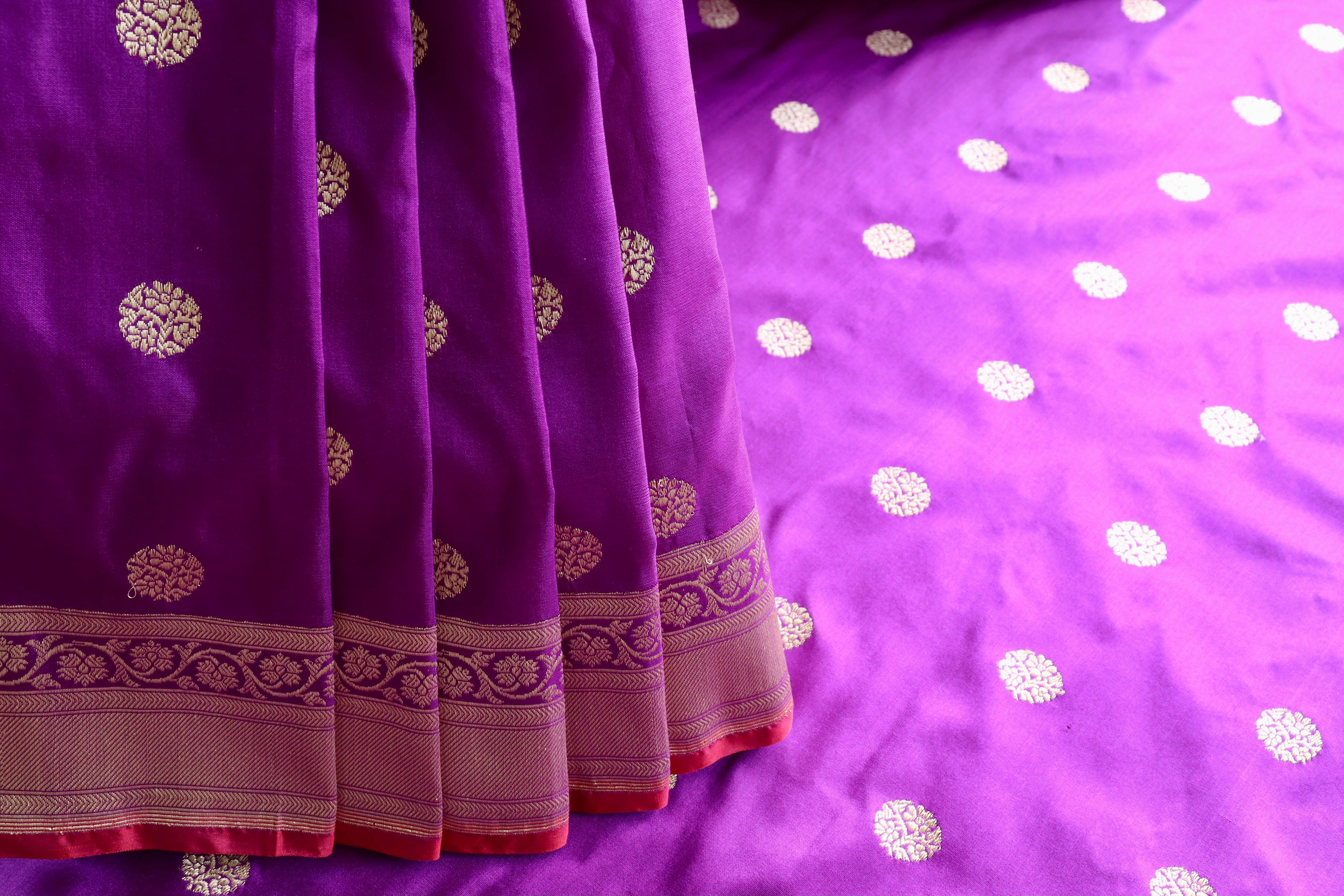 Purple Ginnie Motif Pure Silk Handloom Banarasi Saree