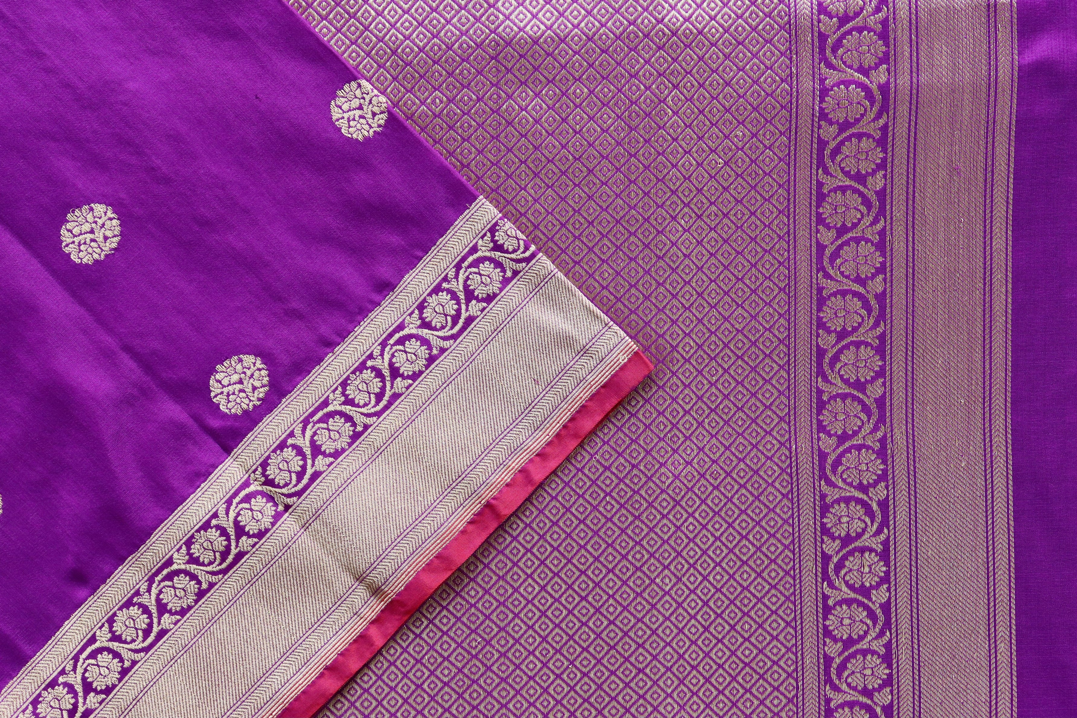 Purple Ginnie Motif Pure Silk Handloom Banarasi Saree