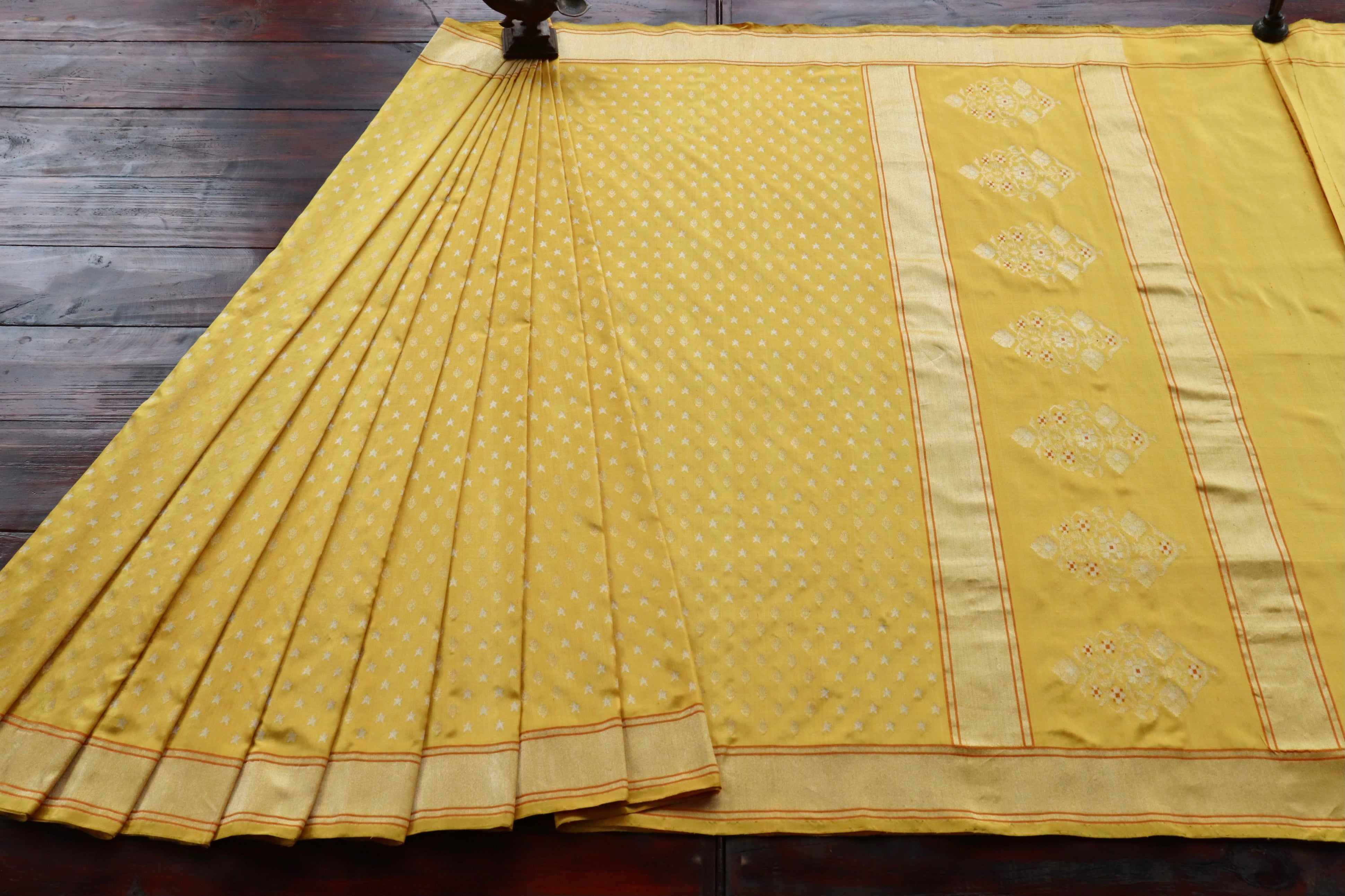 Yellow Pure Zari Silk Handwoven Banarasi Saree