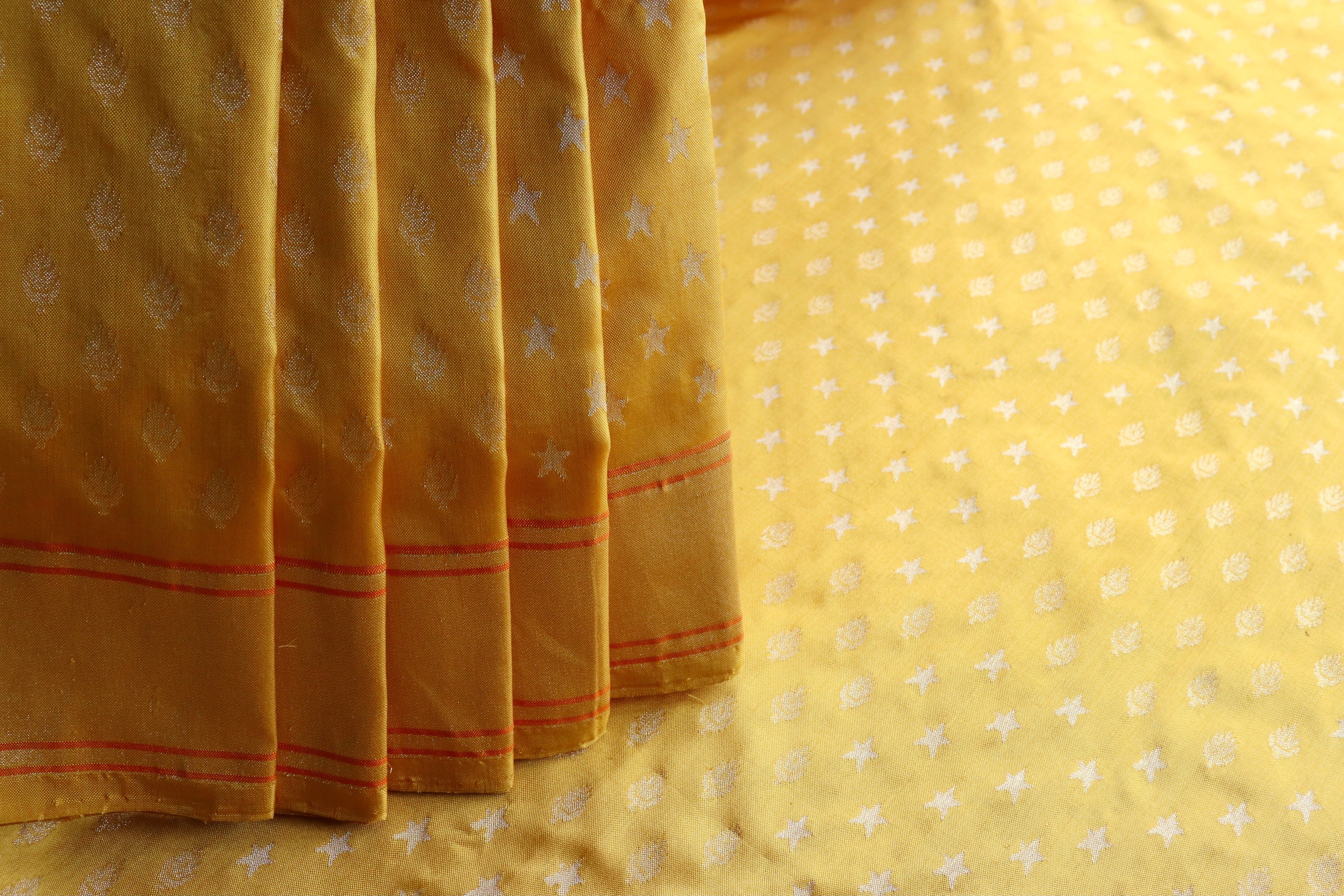 Yellow Pure Zari Silk Handwoven Banarasi Saree