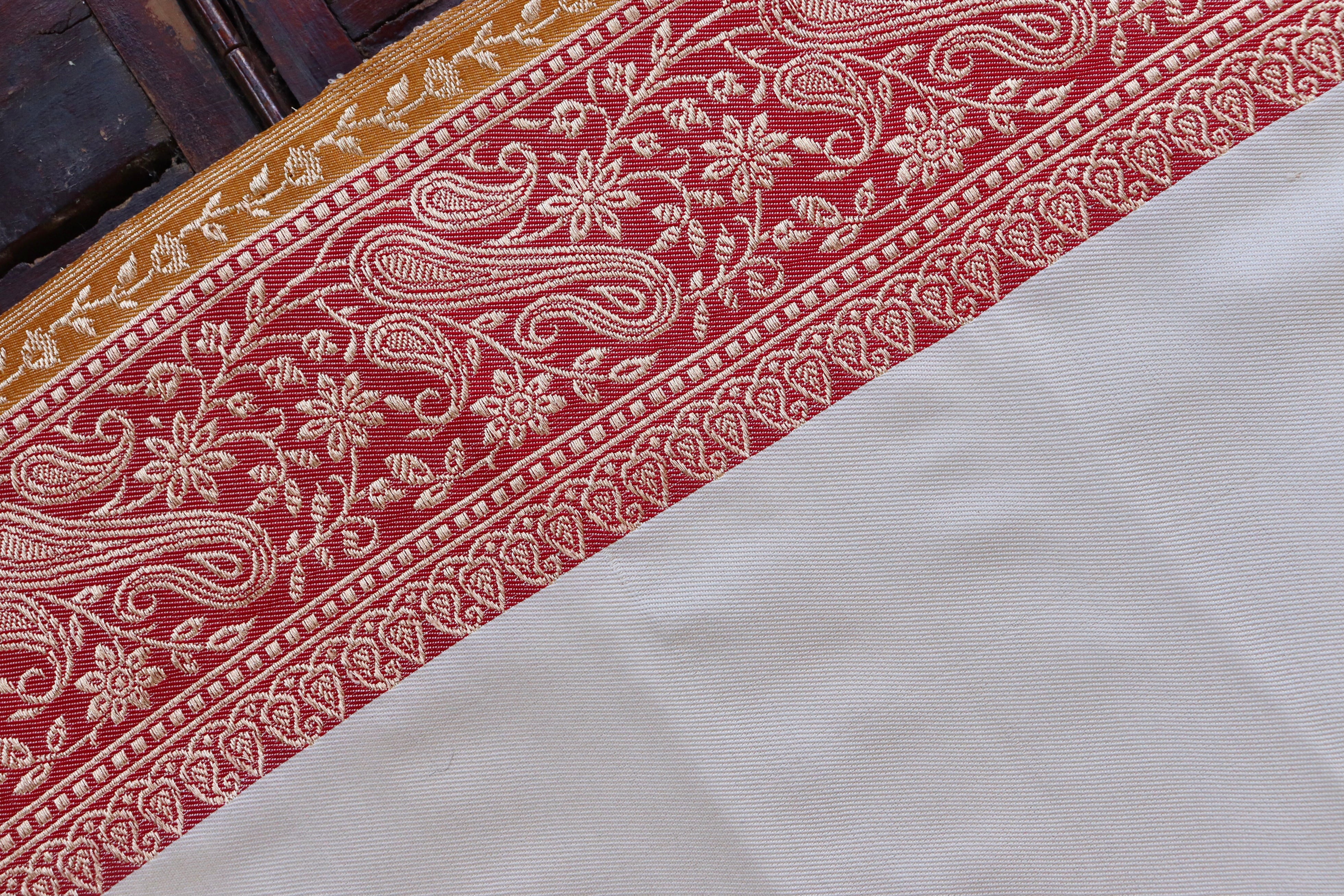 Off White and Red Banarasi Handwoven Silk Saree
