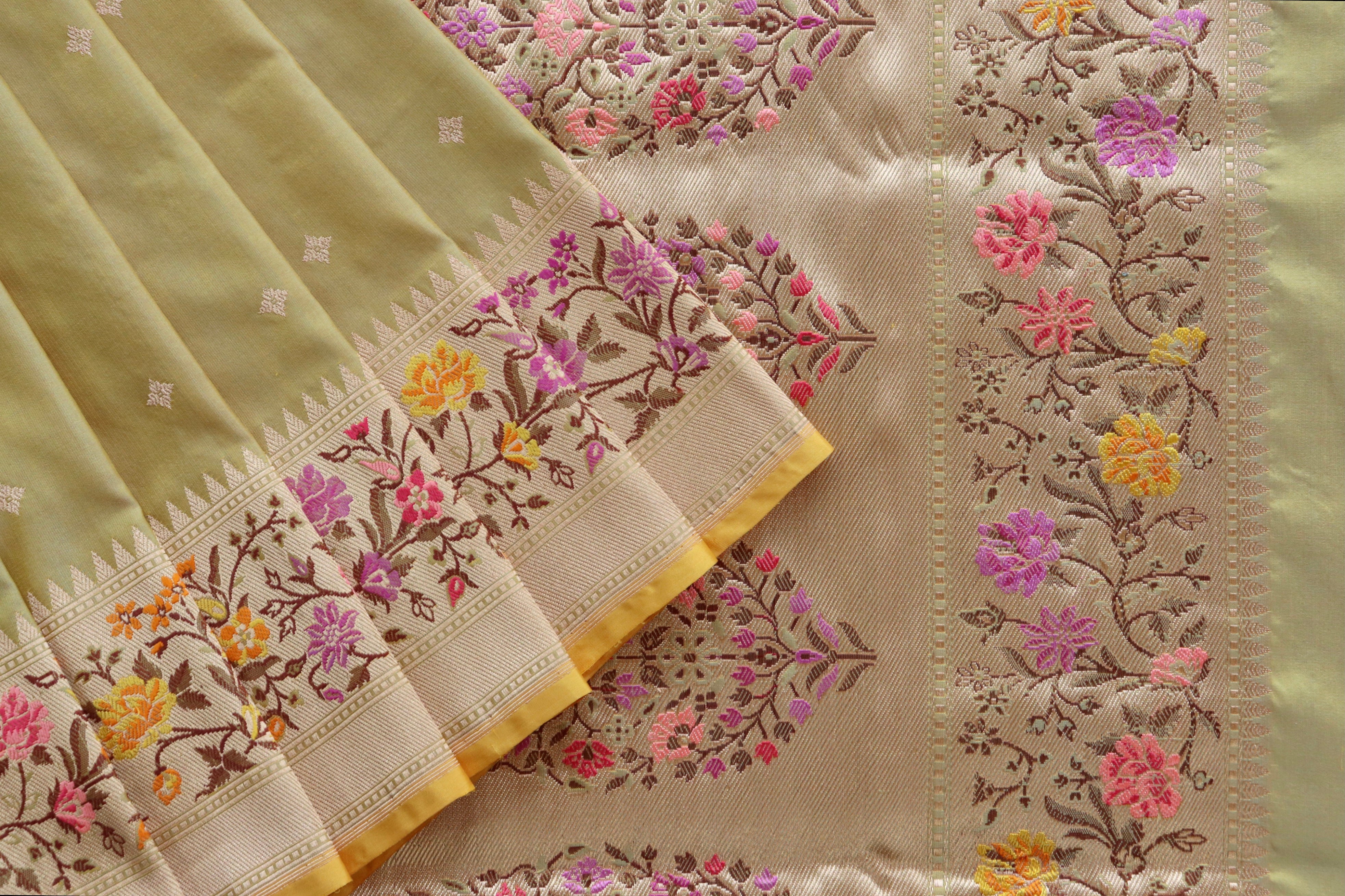 Olive Meenadar Kadhua  Pure Silk Handloom Banarasi Saree