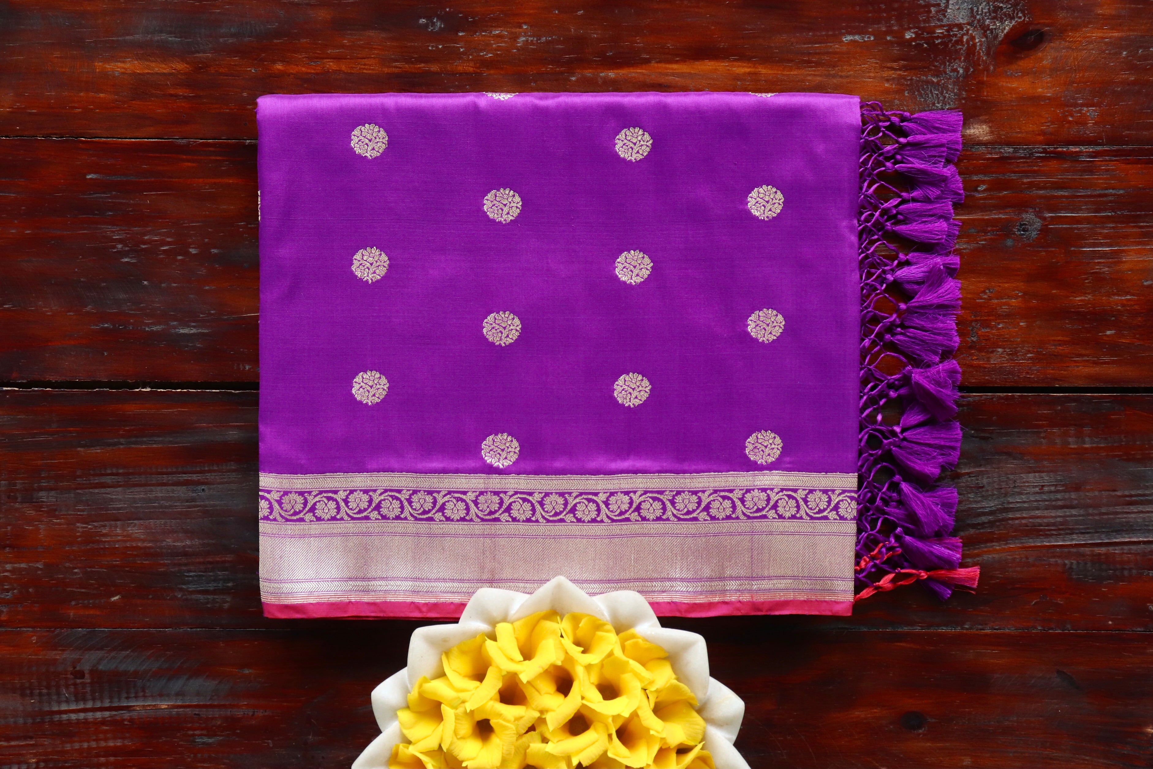 Purple Ginnie Motif Pure Silk Handloom Banarasi Saree