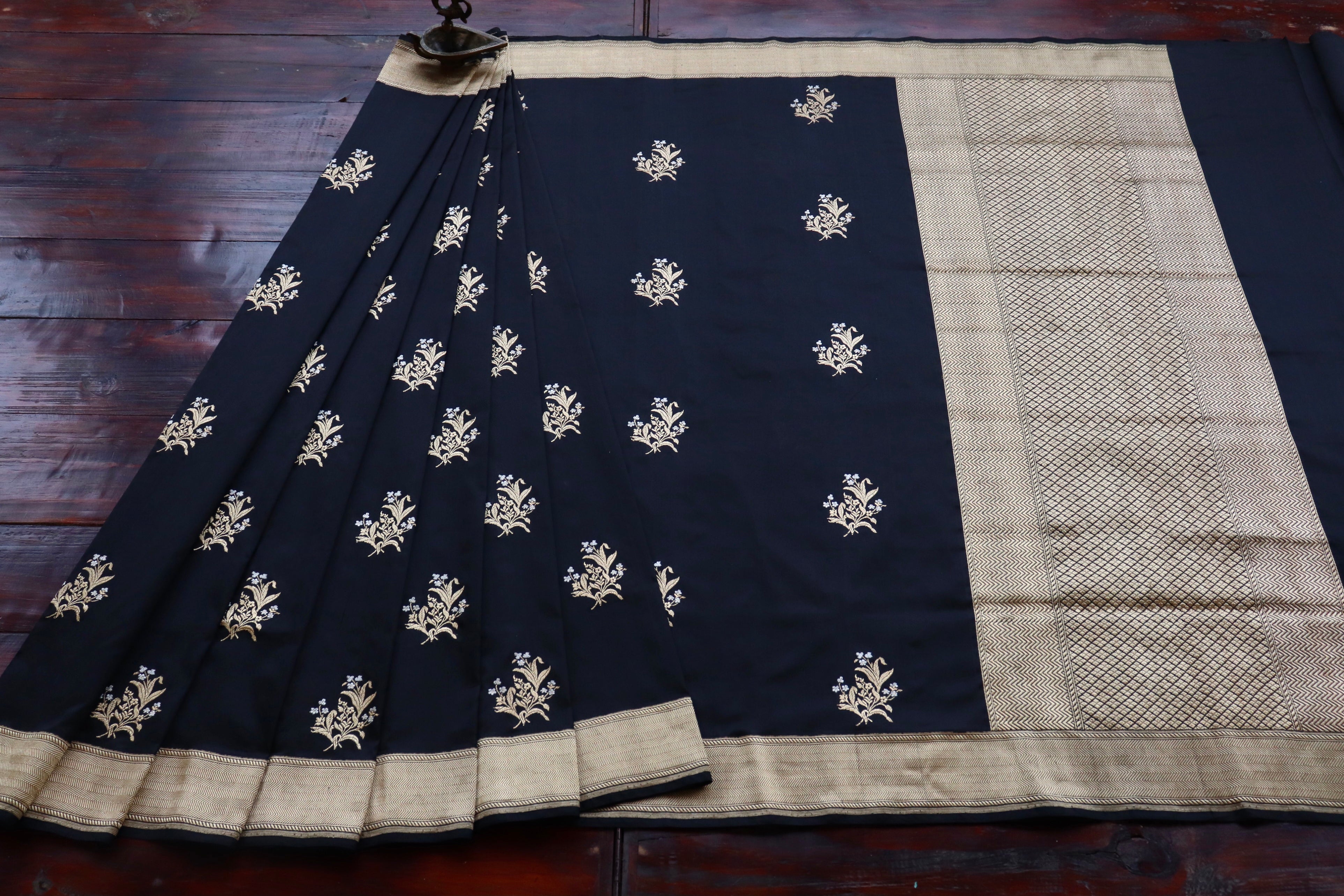 Black Alfi Pure Silk Handloom Banarasi Saree