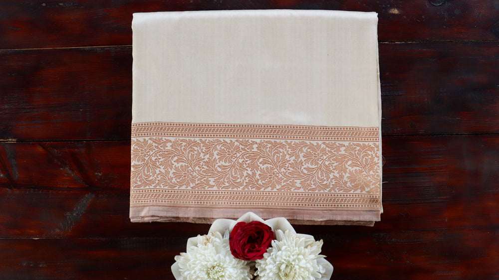 Brown handloom Banarsi saree with kuniya motifs in pure silk