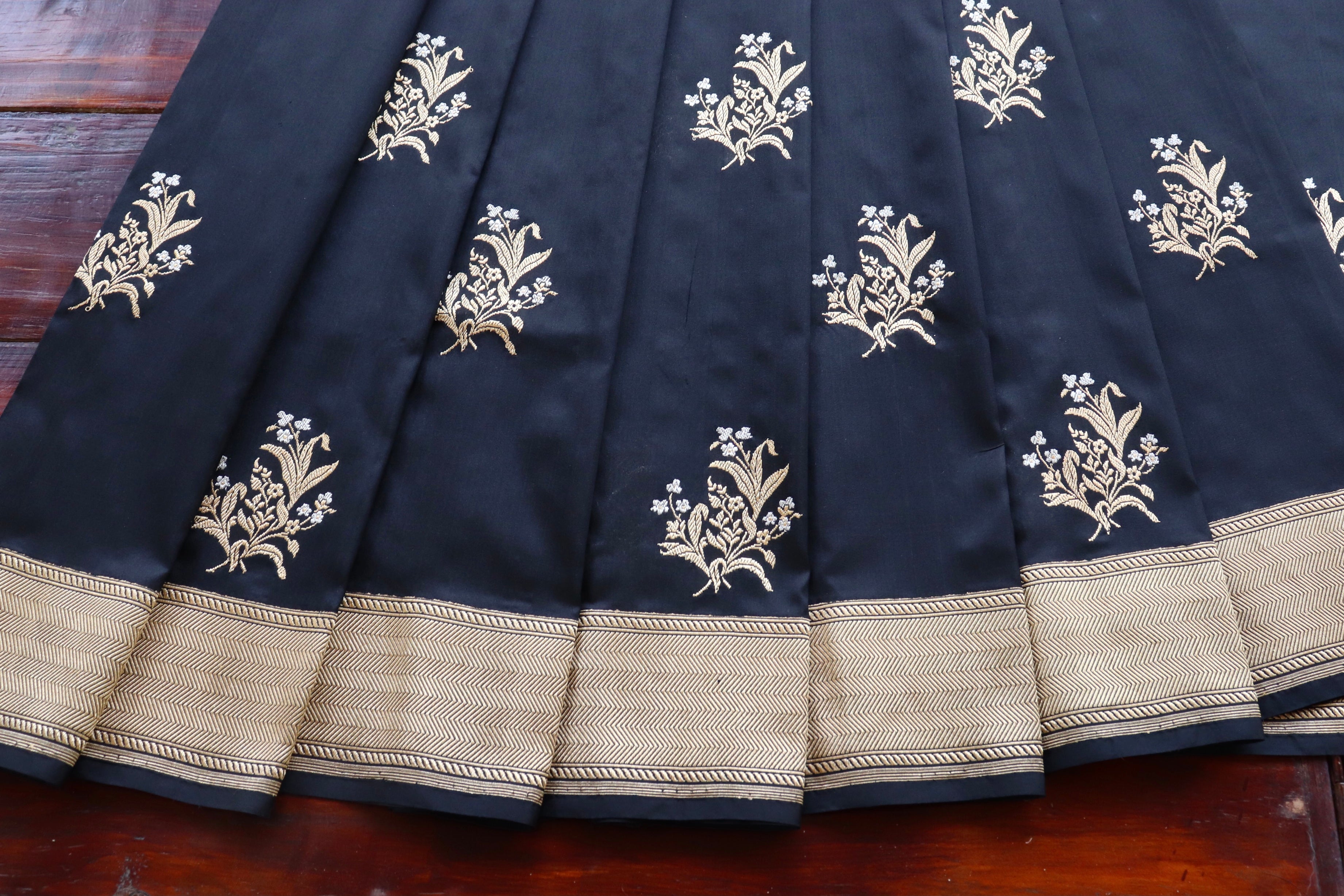 Black Alfi Pure Silk Handloom Banarasi Saree