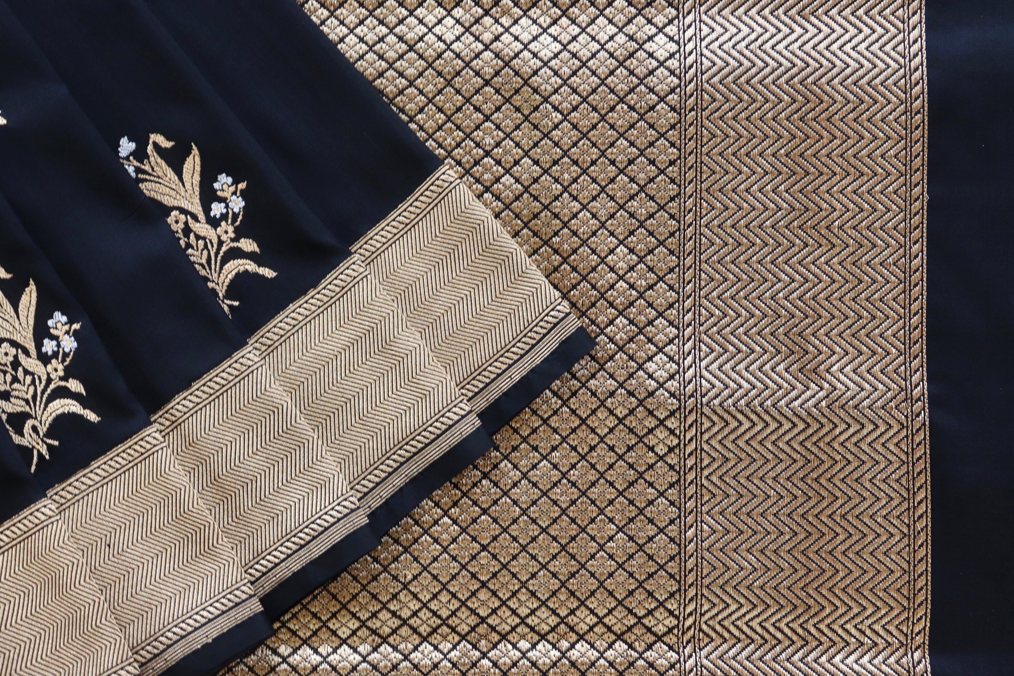 Black Alfi Pure Silk Handloom Banarasi Saree