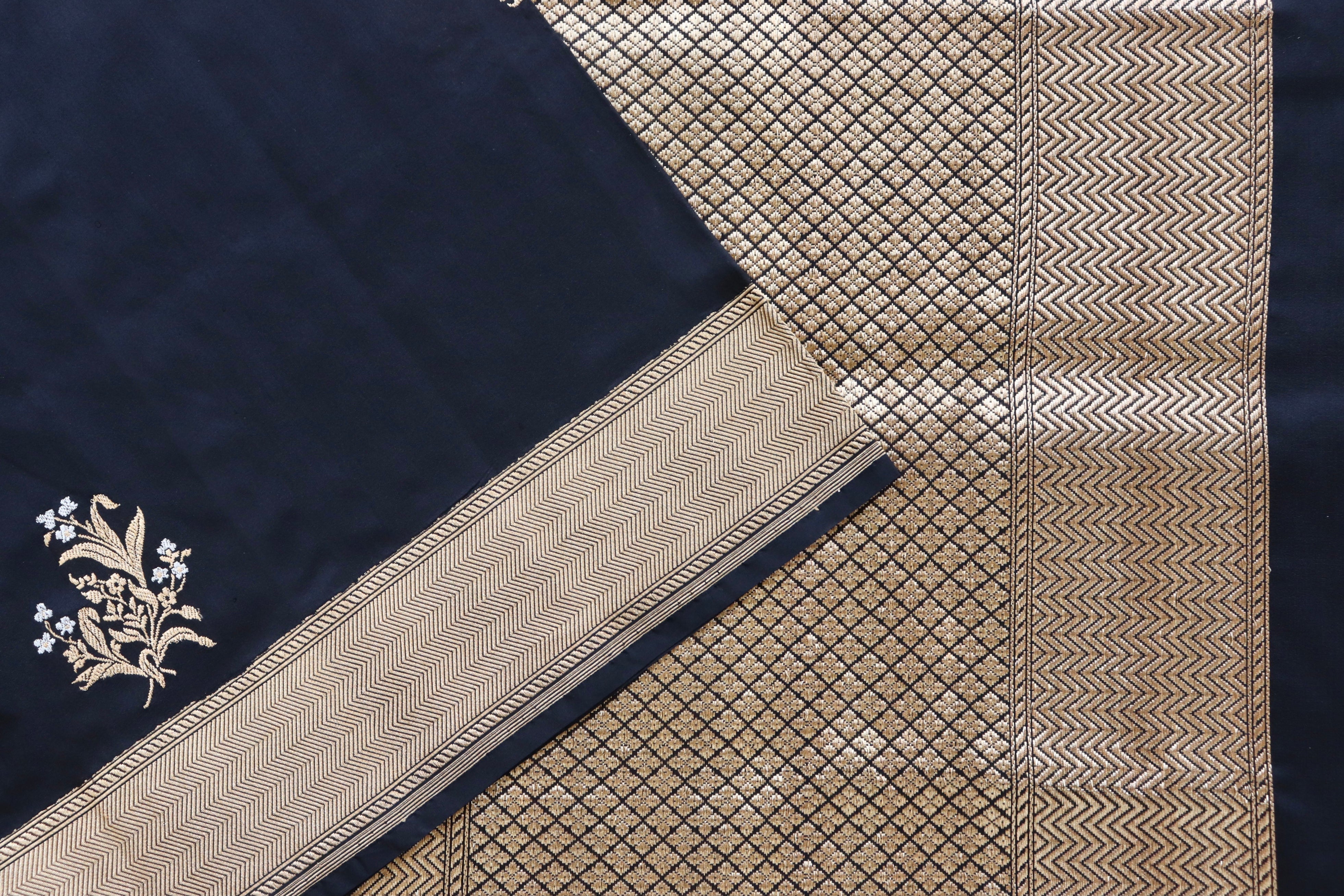 Black Alfi Pure Silk Handloom Banarasi Saree