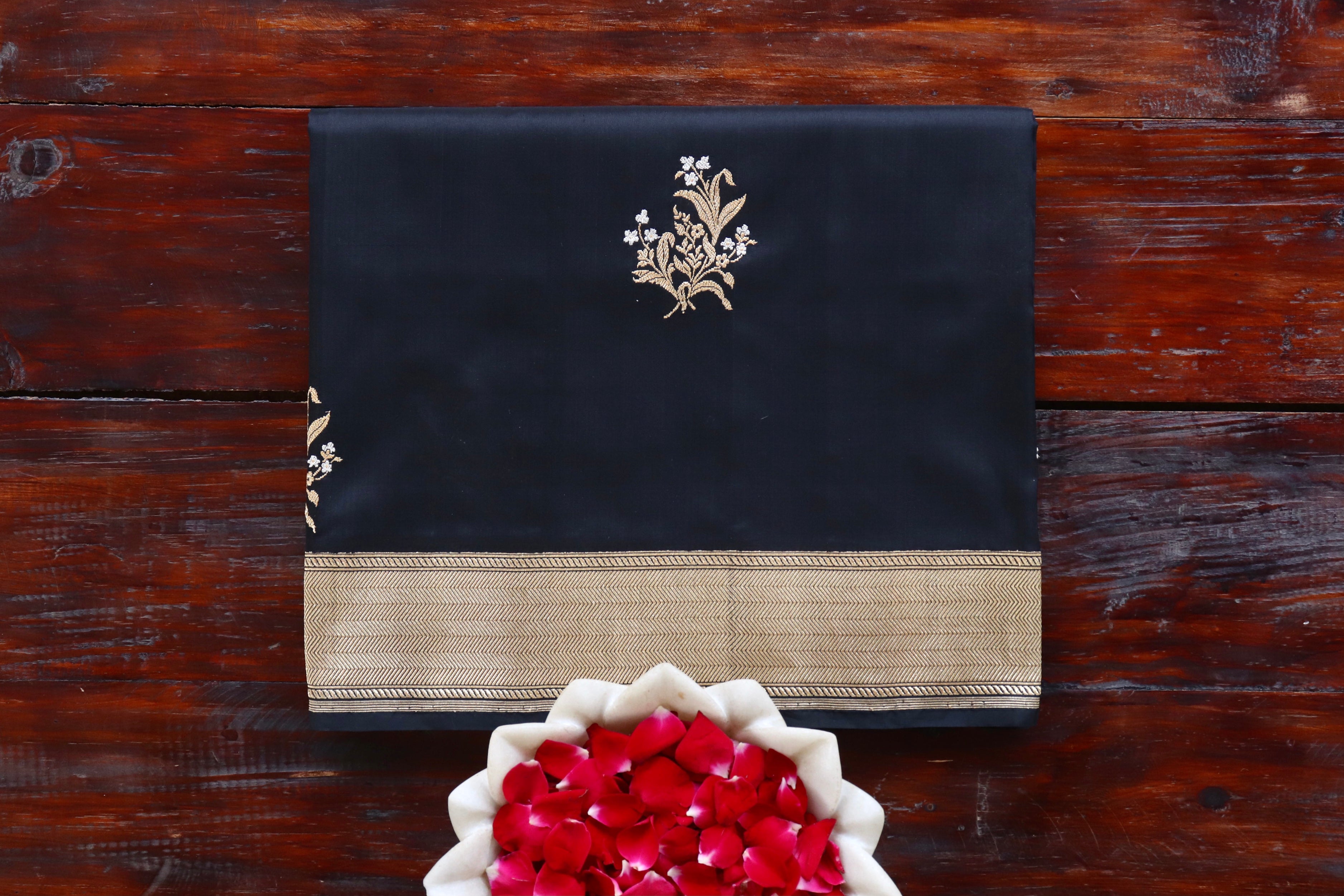 Black Alfi Pure Silk Handloom Banarasi Saree