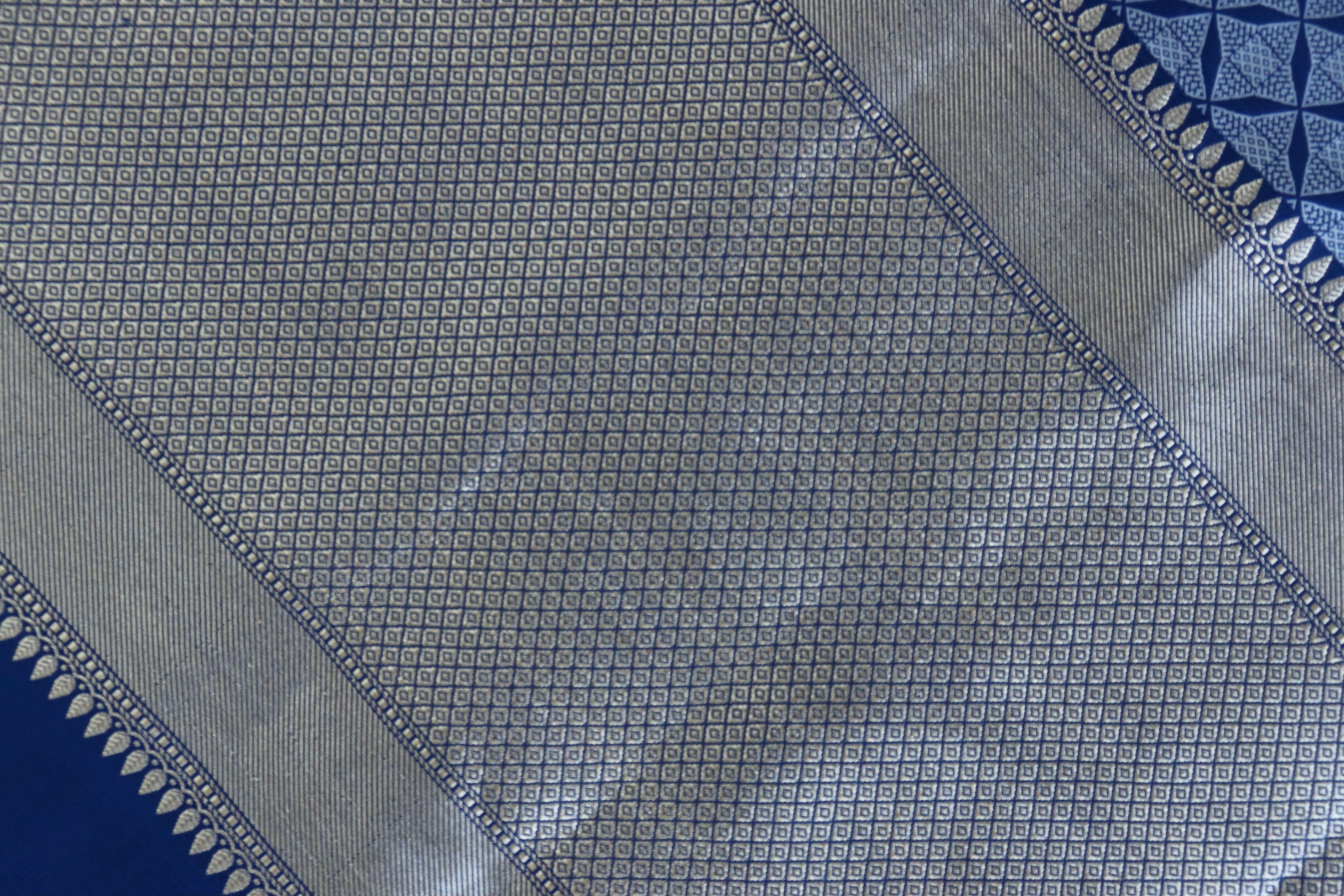 Blue Tanchoi Pure Silk Handloom Banarasi Saree