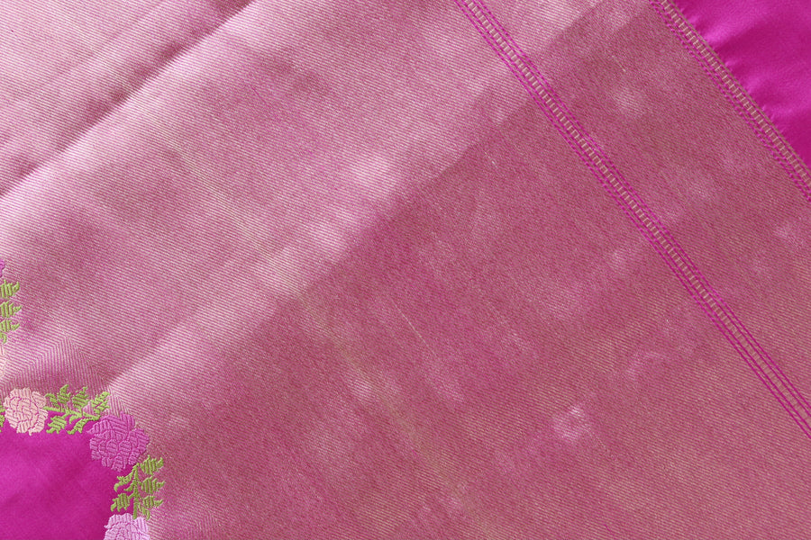 Purple Floral Border Pure Silk Banarasi Saree | Stuti Weaves