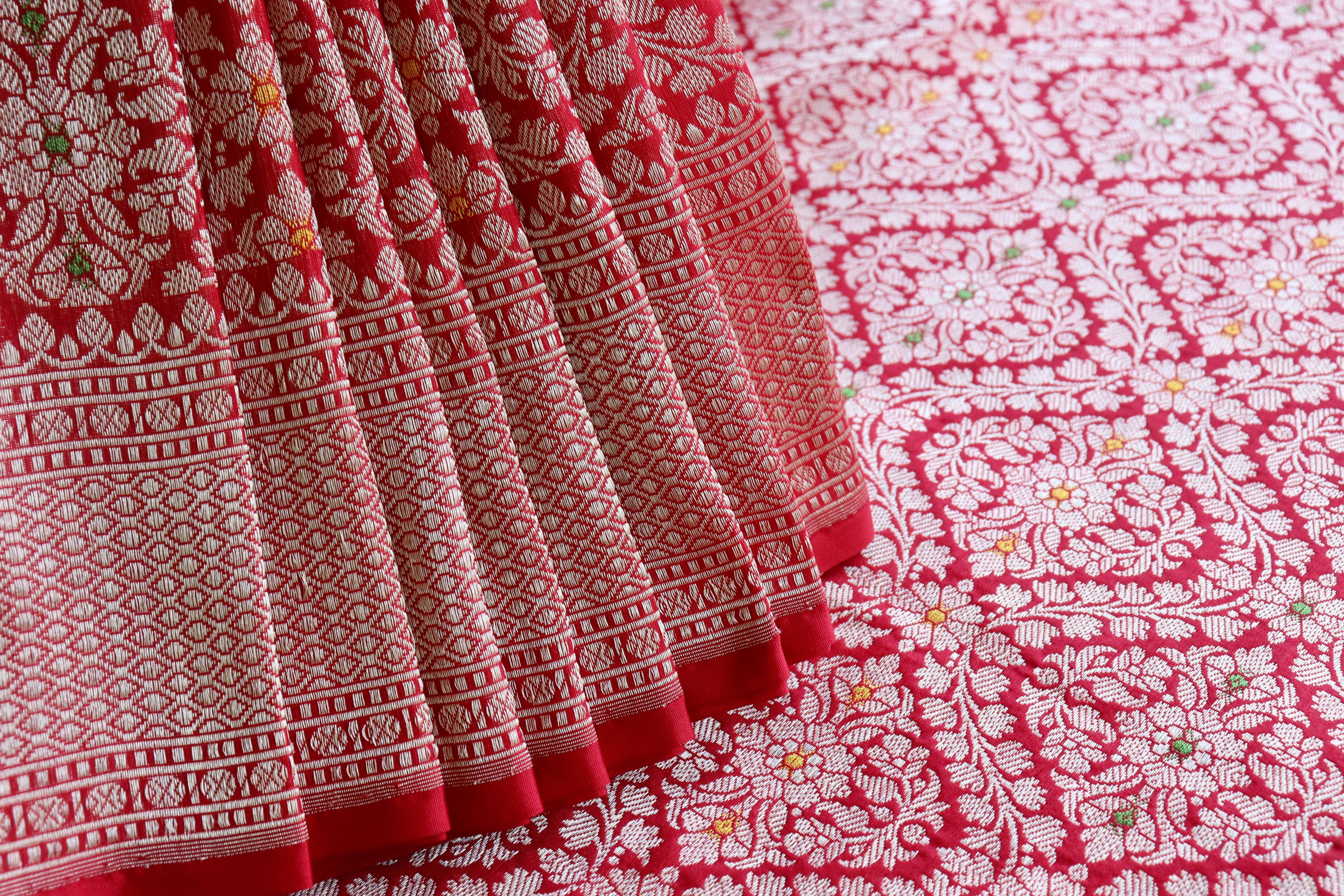 Bridal Red Meenadar Tanchoi Pure Silk Handloom Banarasi Saree