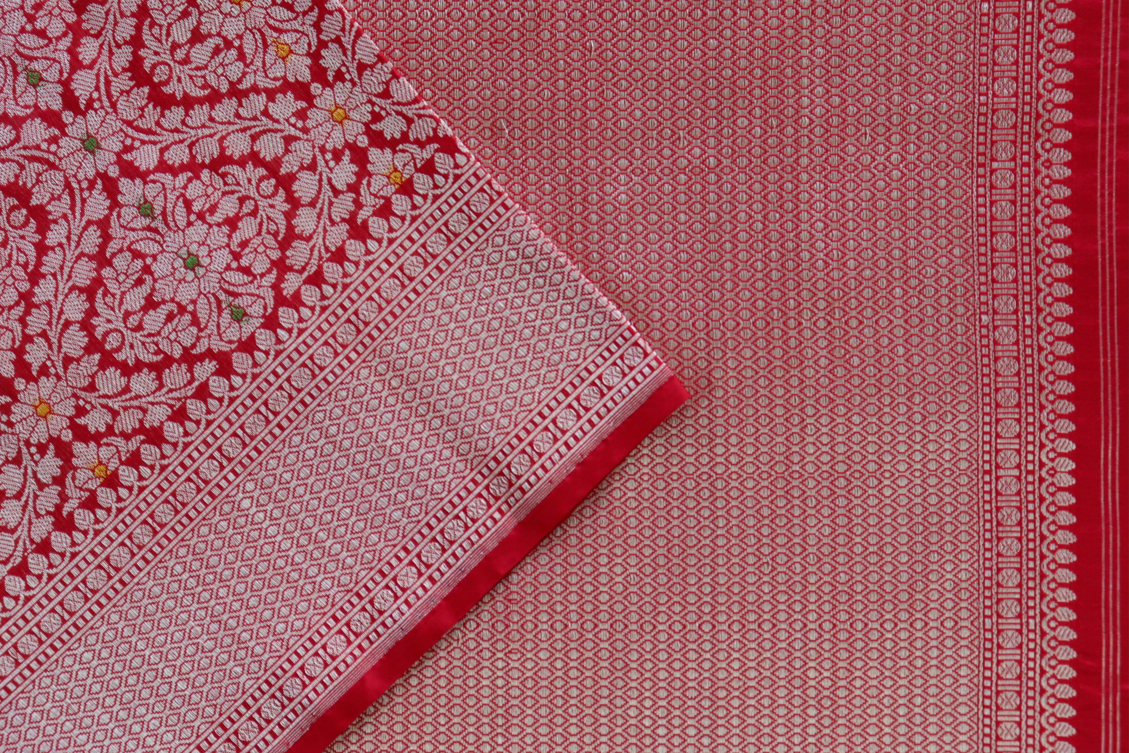 Bridal Red Meenadar Tanchoi Pure Silk Handloom Banarasi Saree