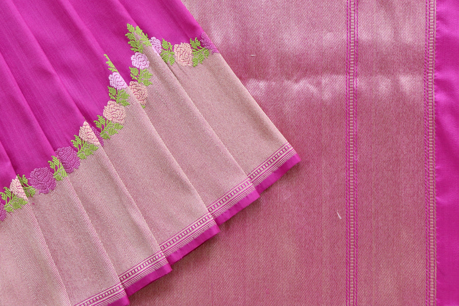 Purple Floral Border Pure Silk Banarasi Saree | Stuti Weaves