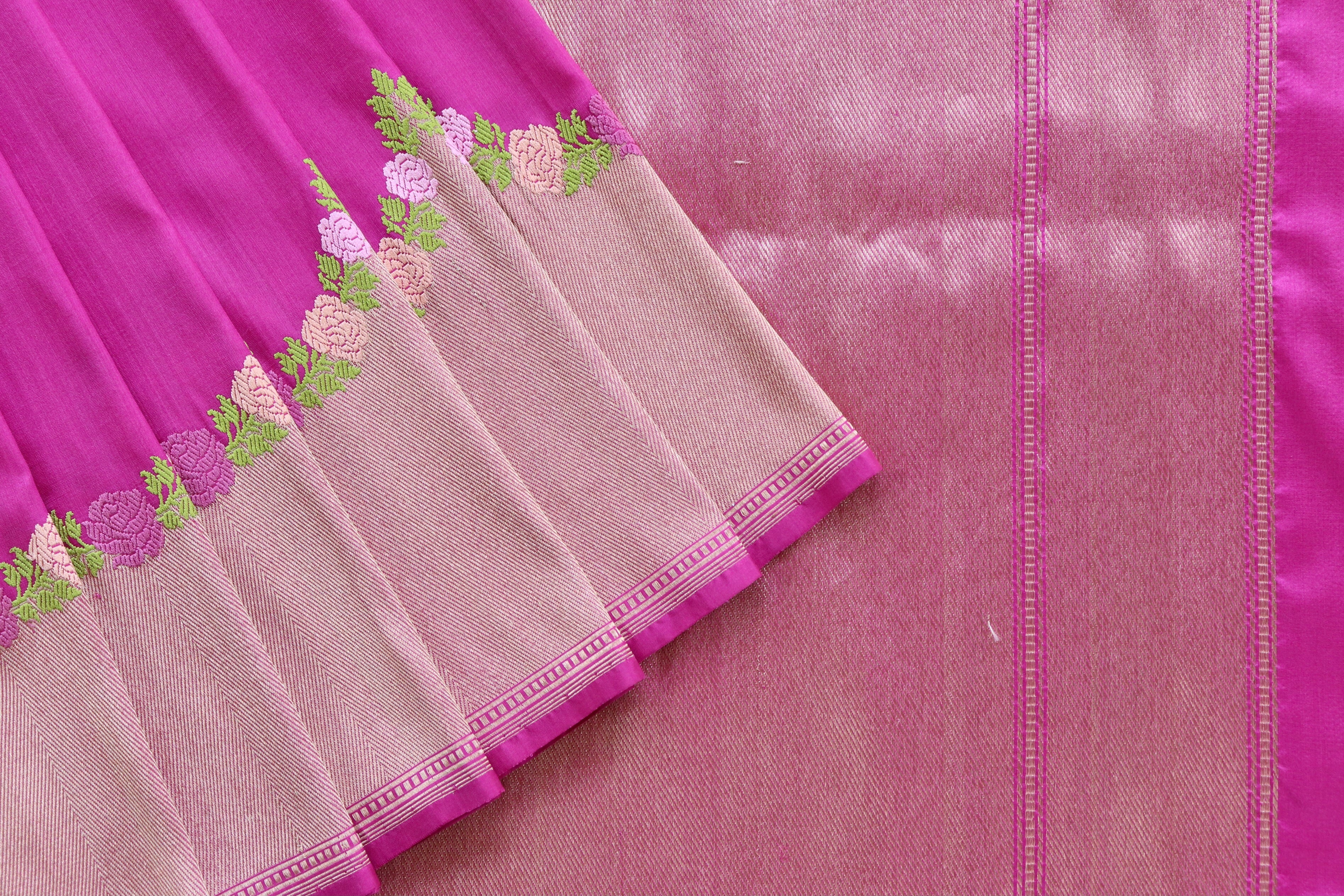 Purple Floral Border Pure Silk Handloom Banarasi Saree