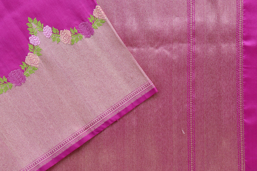 Purple Floral Border Pure Silk Banarasi Saree | Stuti Weaves