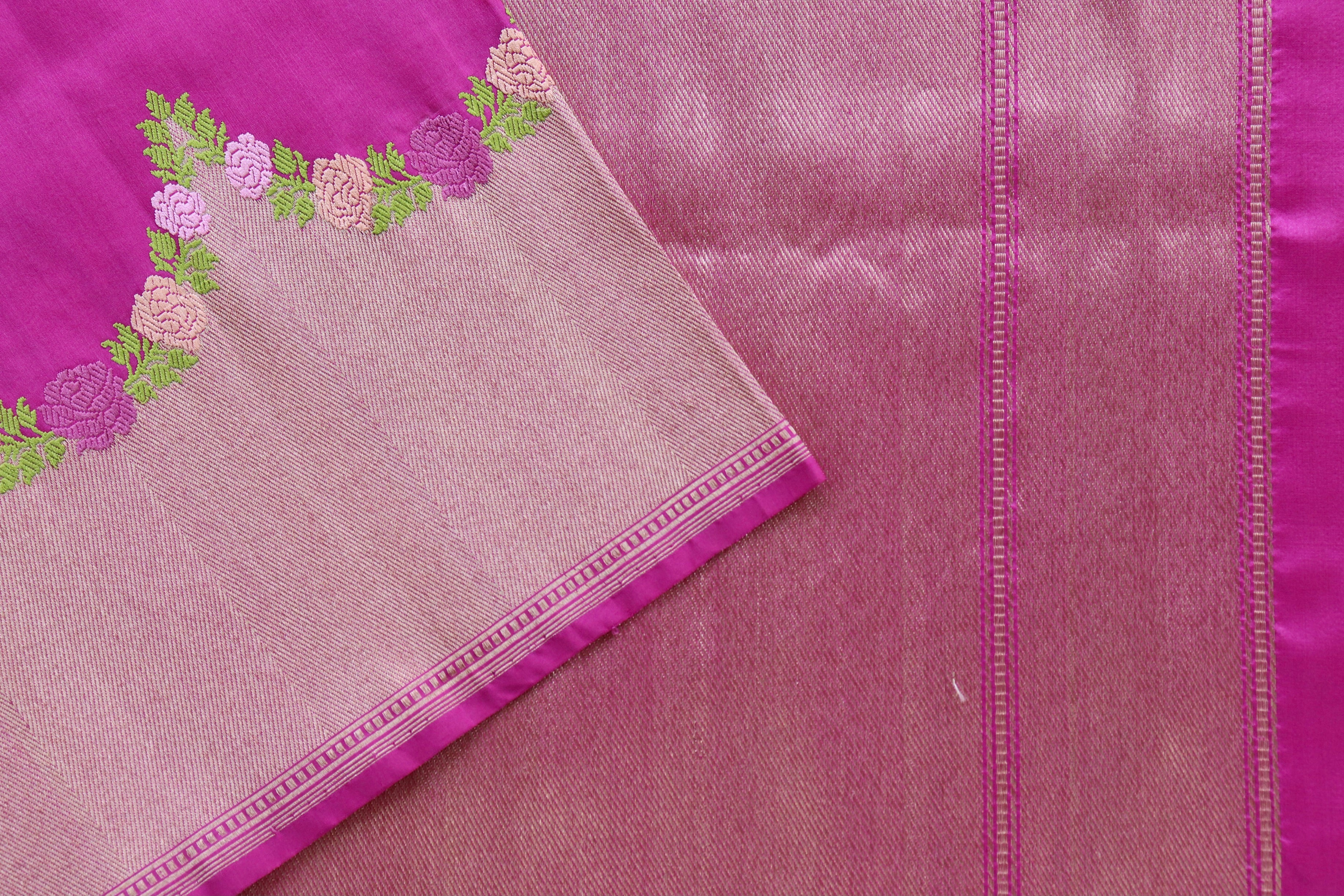 Purple Floral Border Pure Silk Handloom Banarasi Saree