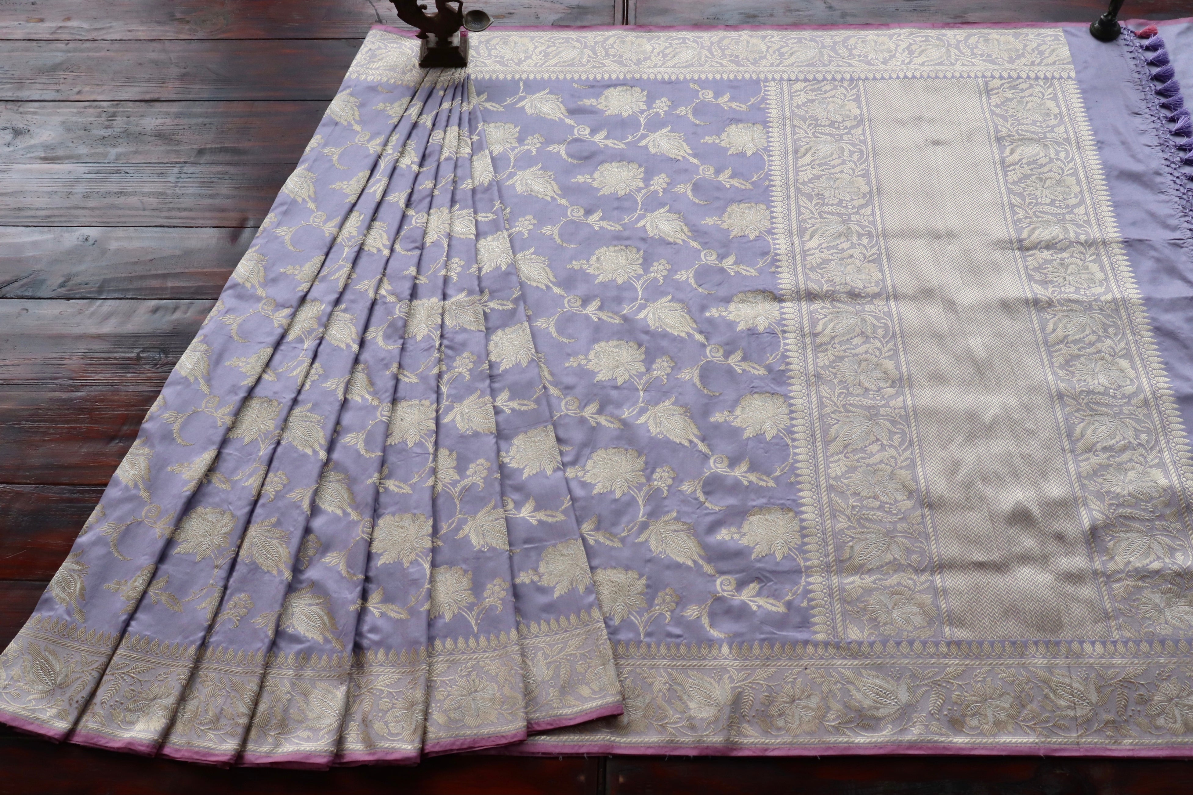 Lilac Chinar Jangla Pure Silk Handloom Banarasi Saree