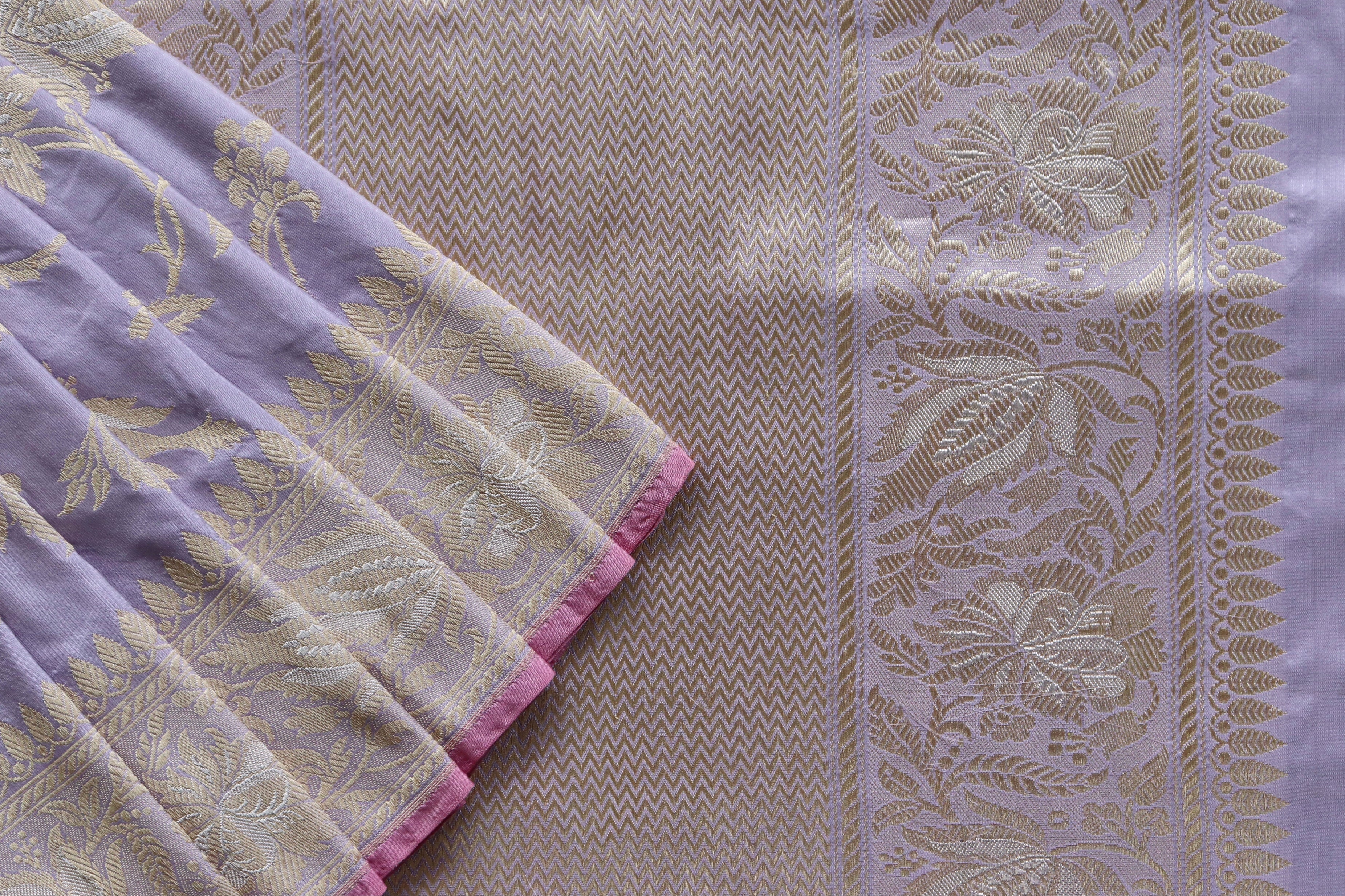 Lilac Chinar Jangla Pure Silk Handloom Banarasi Saree