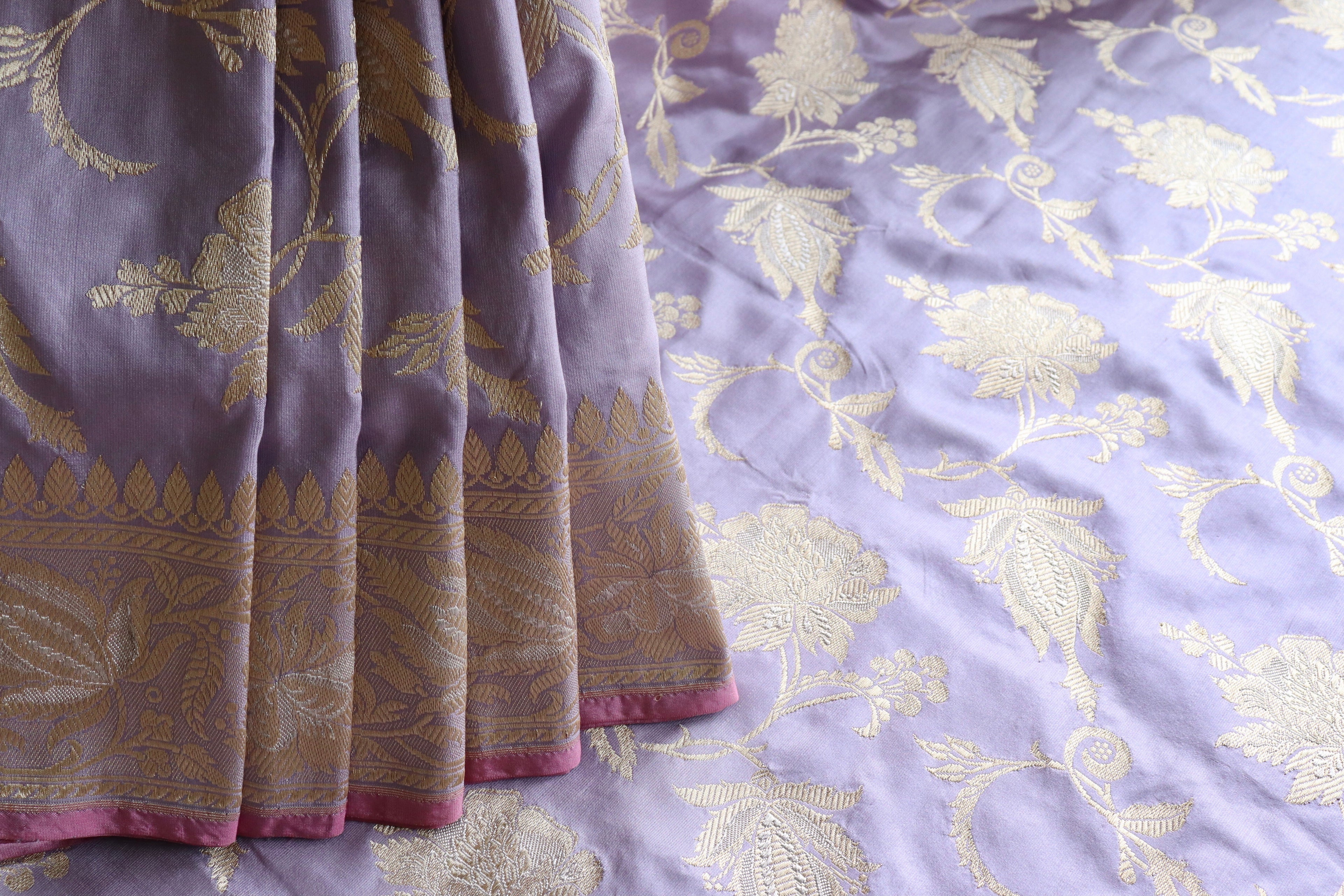 Lilac Chinar Jangla Pure Silk Handloom Banarasi Saree