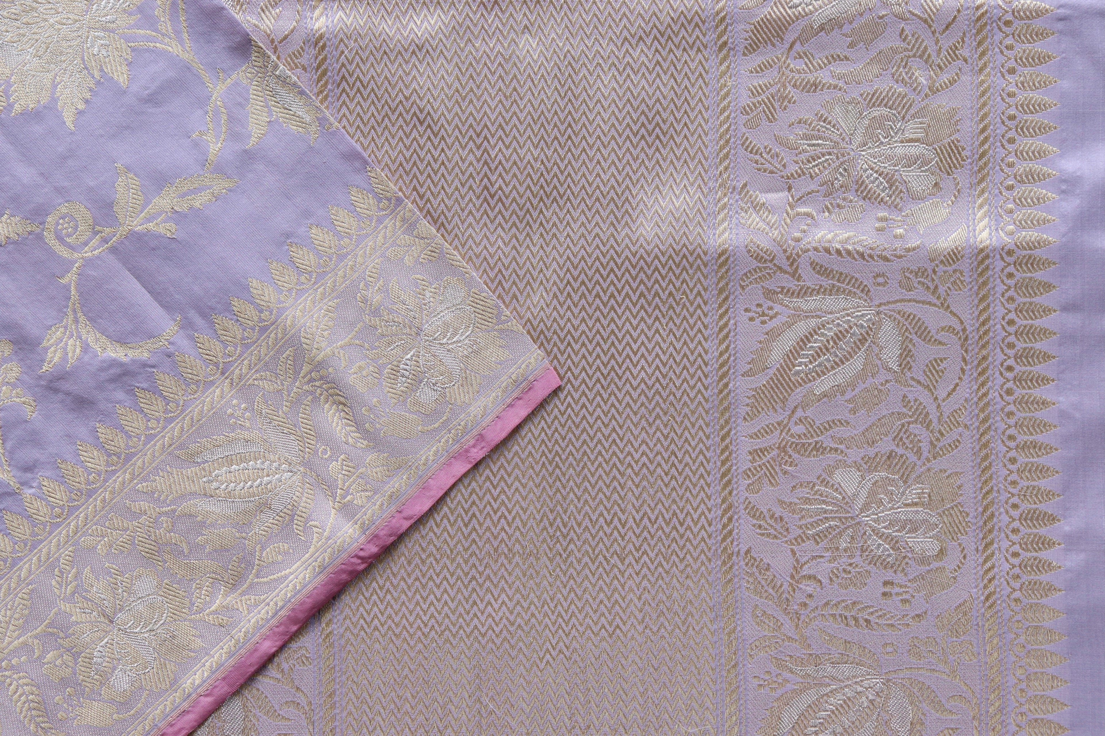 Lilac Chinar Jangla Pure Silk Handloom Banarasi Saree