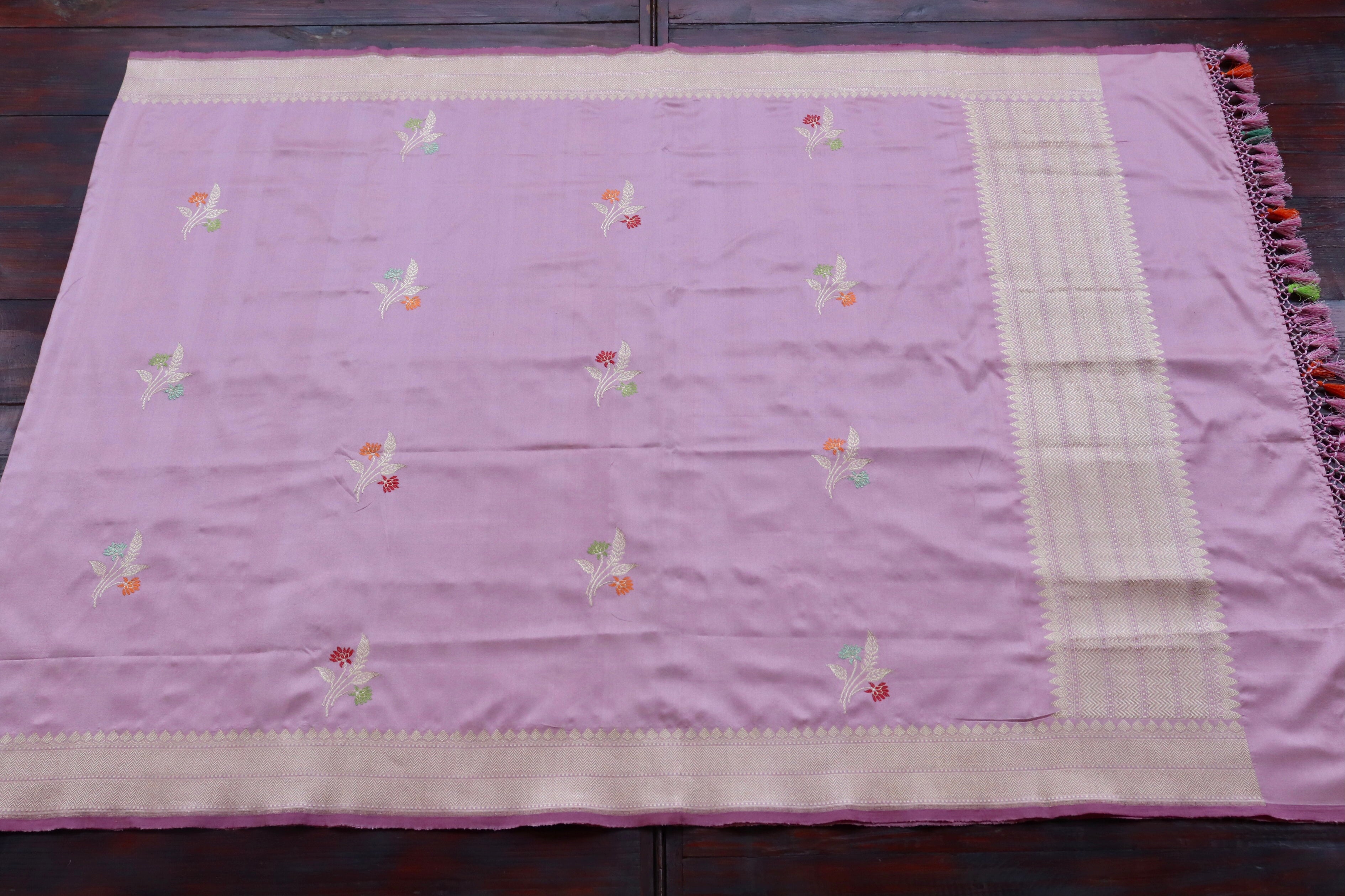 Light Pink Leaf Motif Pure Silk Handloom Banarasi Dupatta