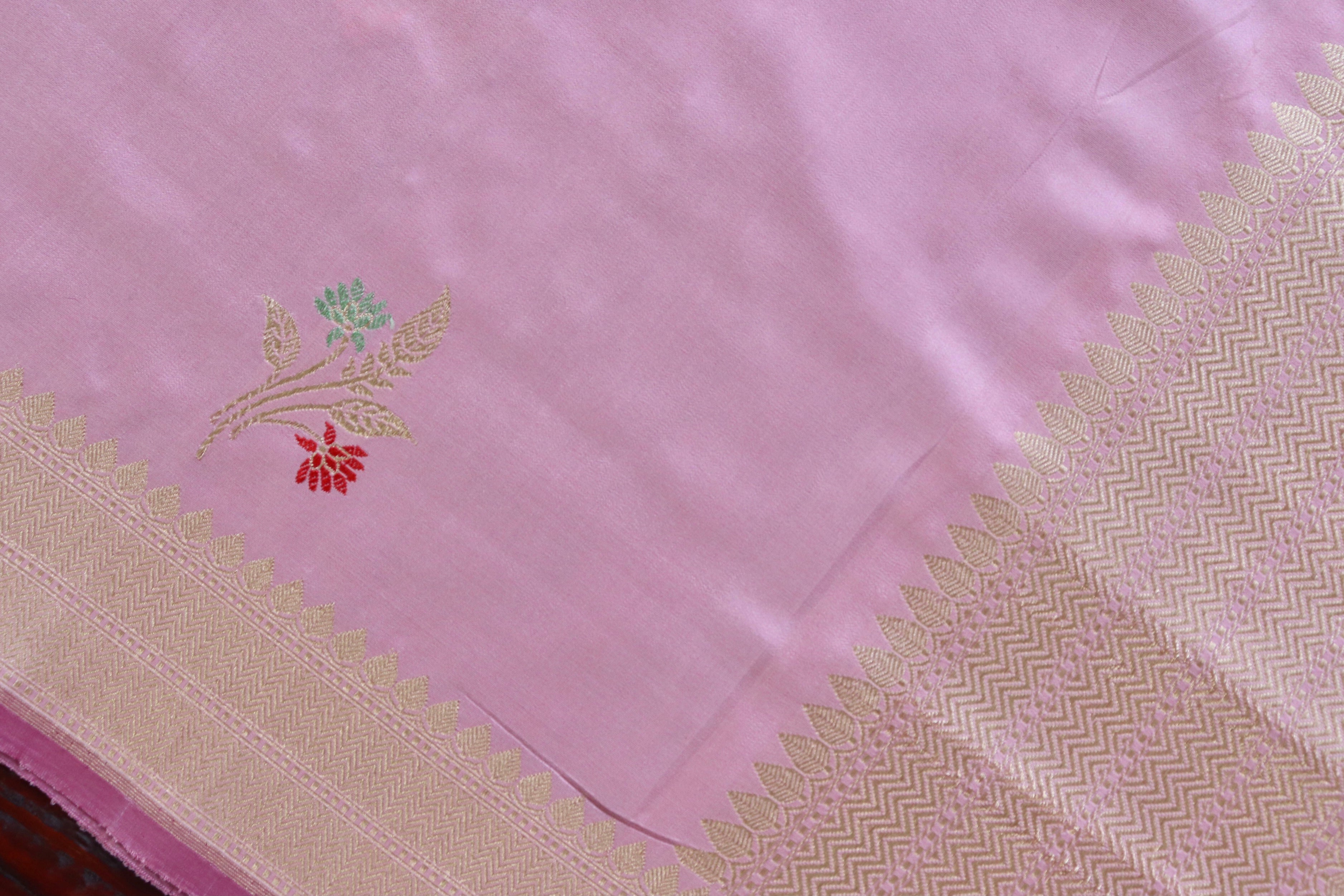 Light Pink Leaf Motif Pure Silk Handloom Banarasi Dupatta