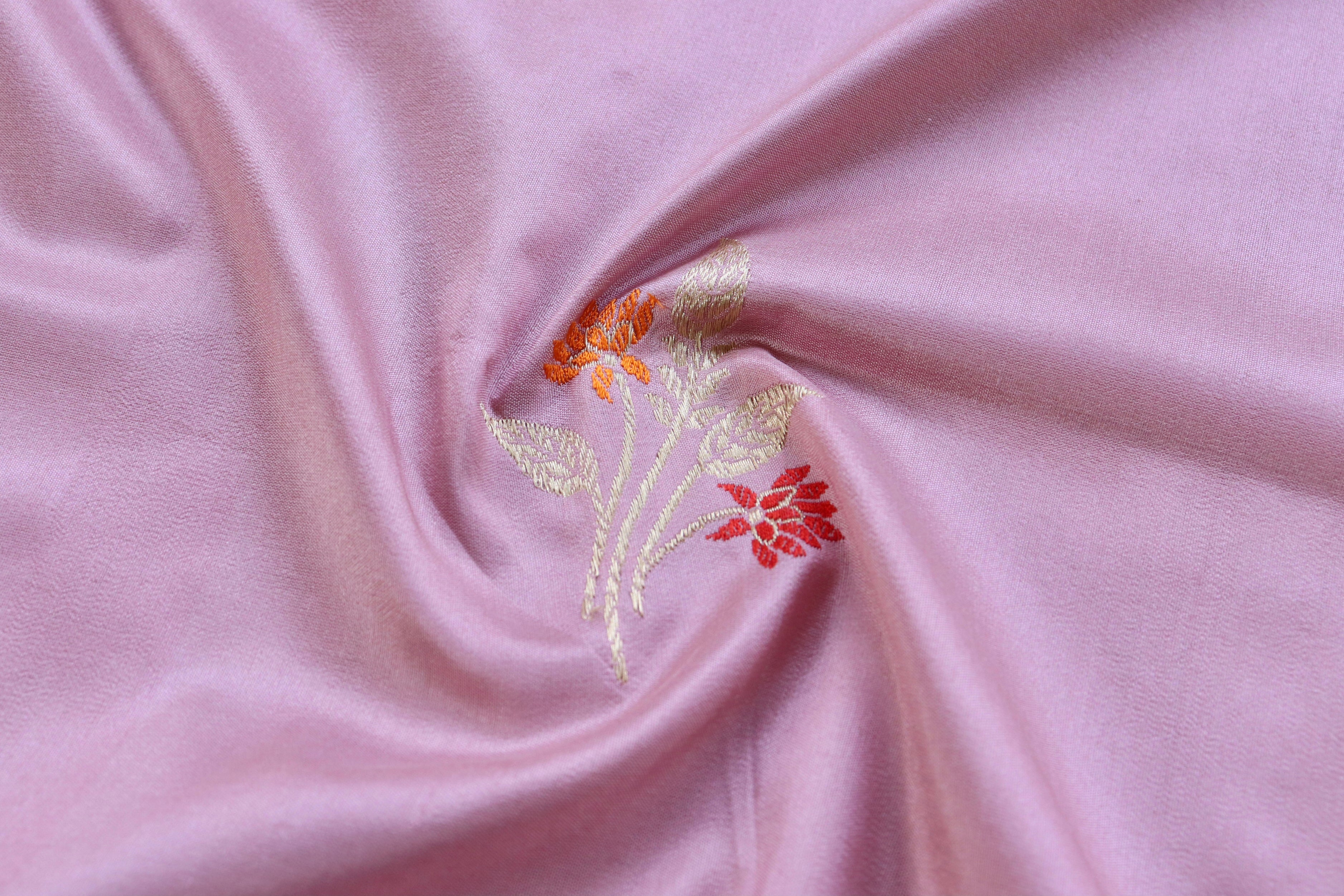 Light Pink Leaf Motif Pure Silk Handloom Banarasi Dupatta