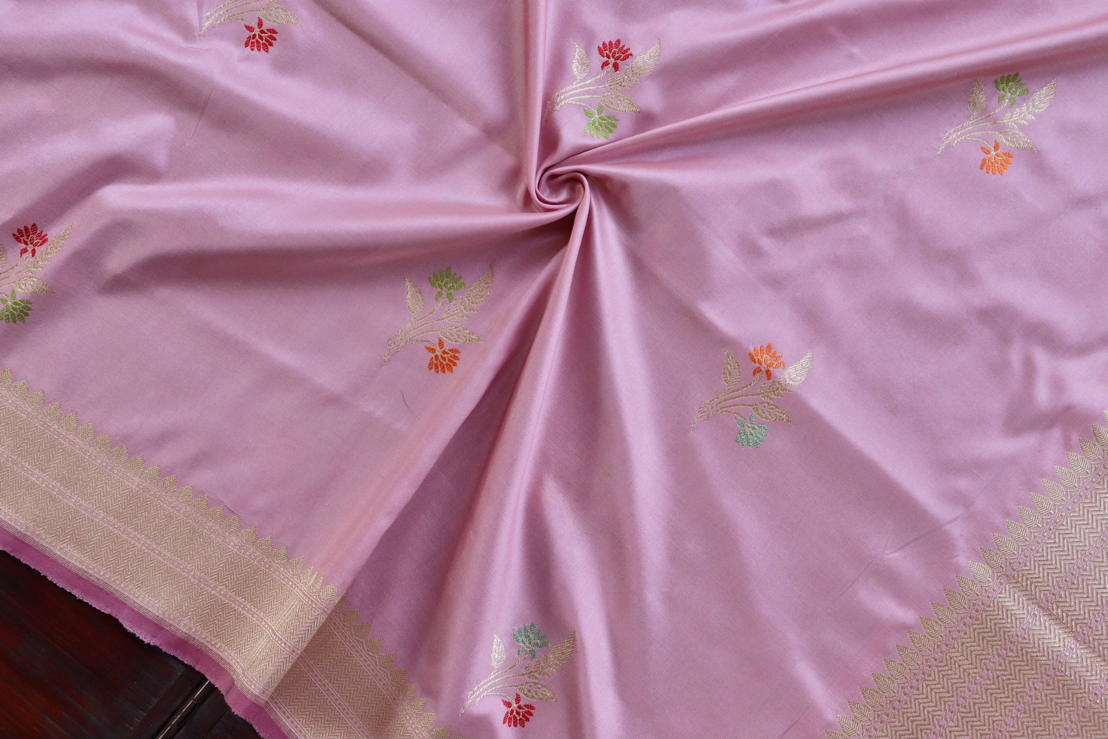 Light Pink Leaf Motif Pure Silk Handloom Banarasi Dupatta
