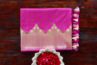 Purple Floral Border Pure Silk Banarasi Saree | Stuti Weaves