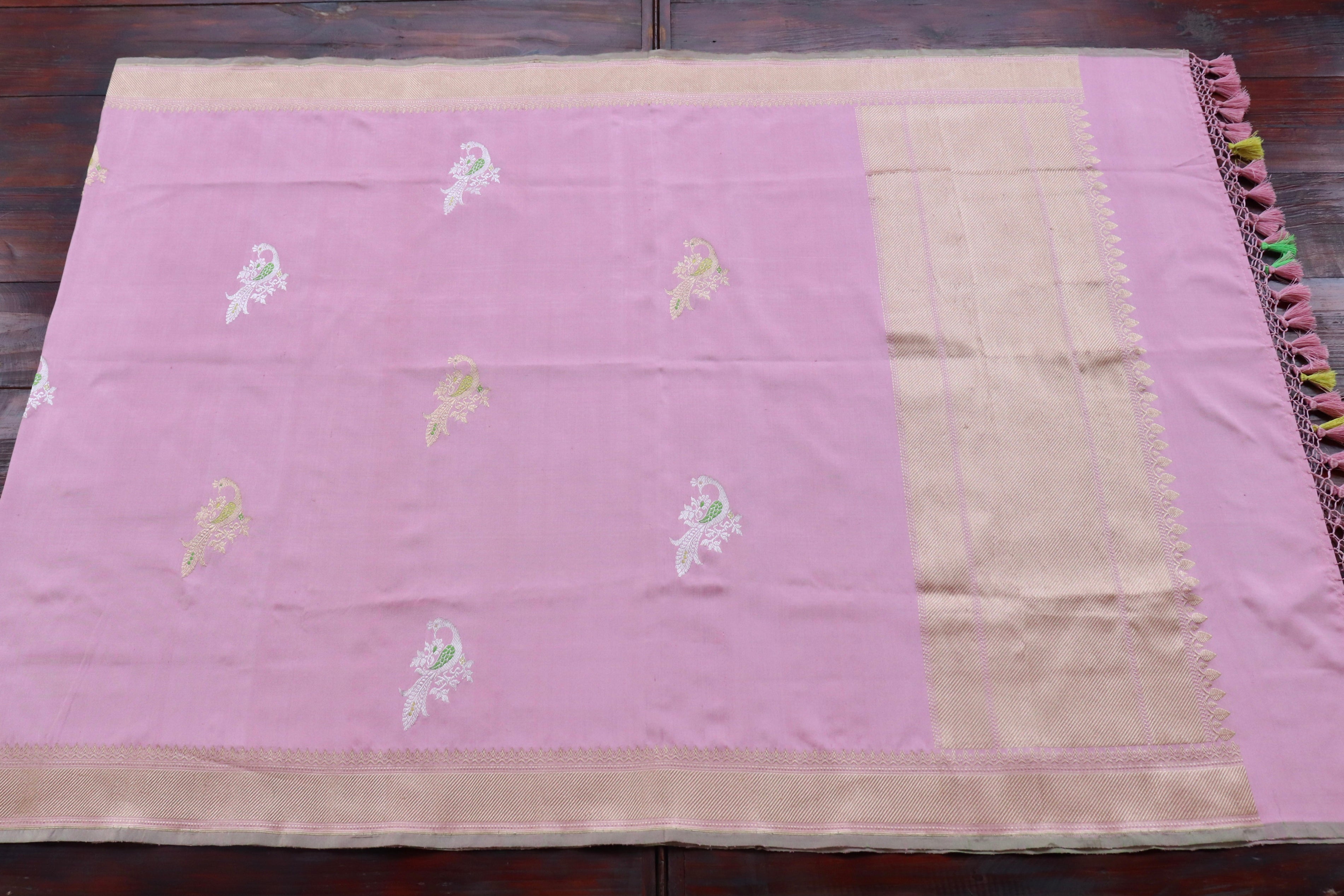 Light Pink Leaf Motif Pure Silk Handloom Banarasi Dupatta
