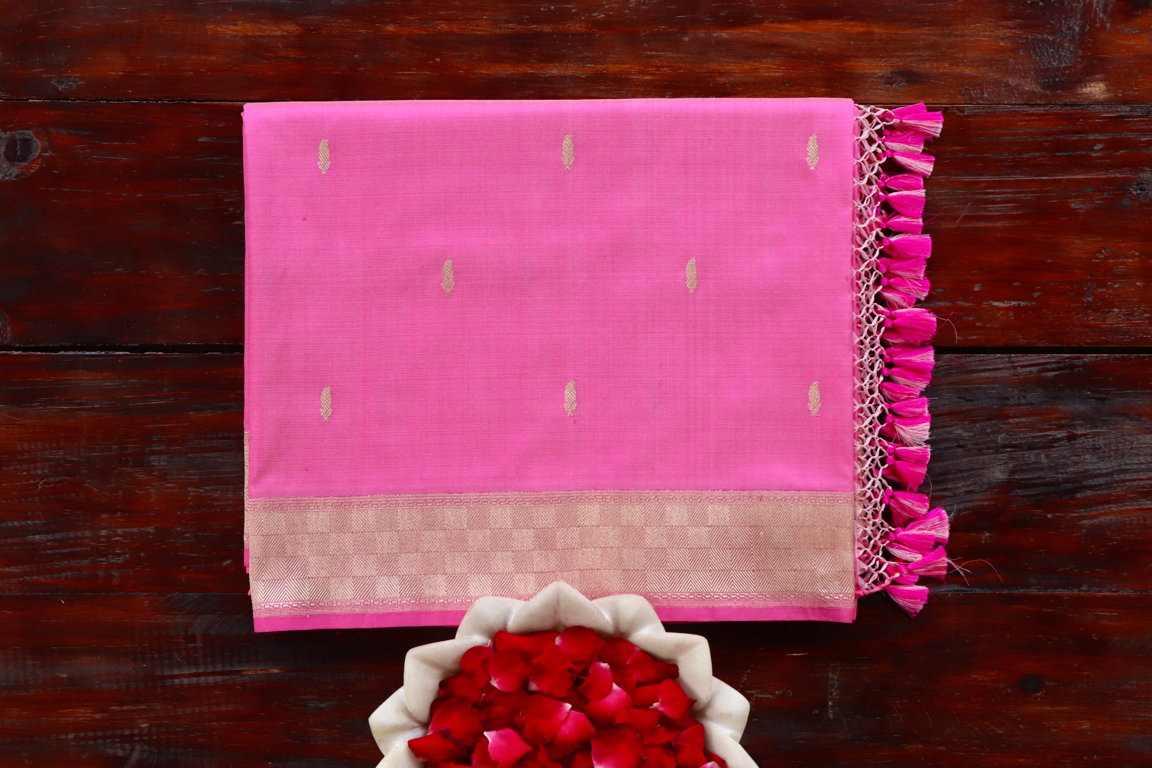 Taffy Pink Kairy Kuniya Pure Silk Handloom Banarasi Saree