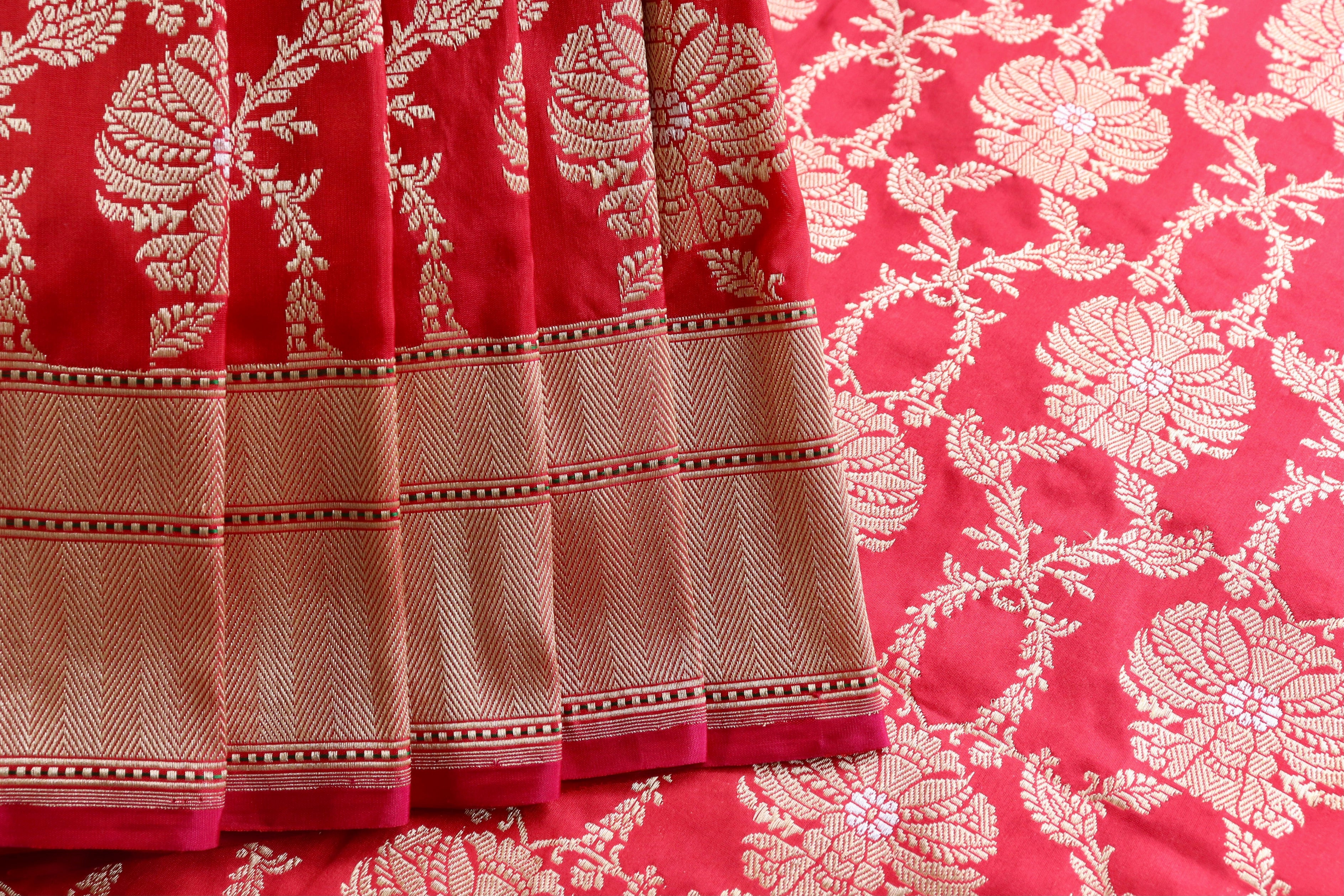Red Chinar Jangla Pure Silk Handloom Banarasi Saree