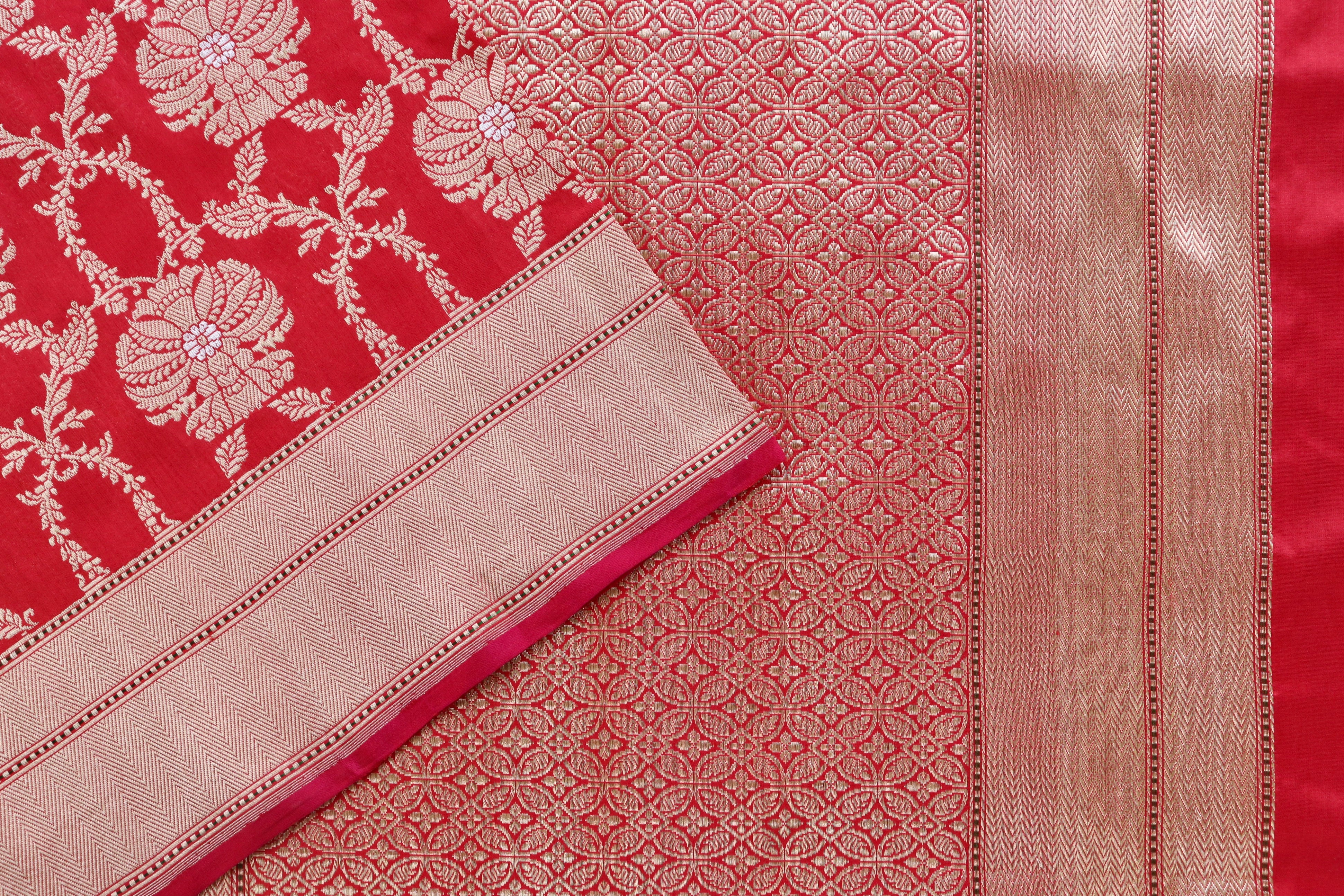 Red Chinar Jangla Pure Silk Handloom Banarasi Saree