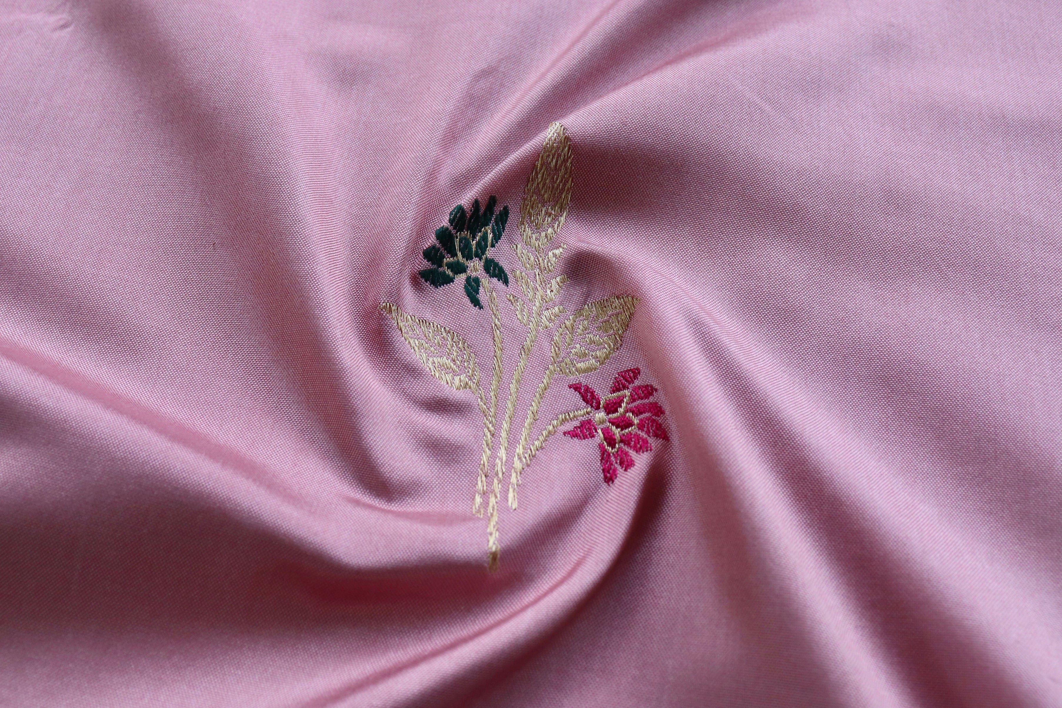 Baby Pink Leaf Motif Pure Silk Handloom Banarasi Dupatta