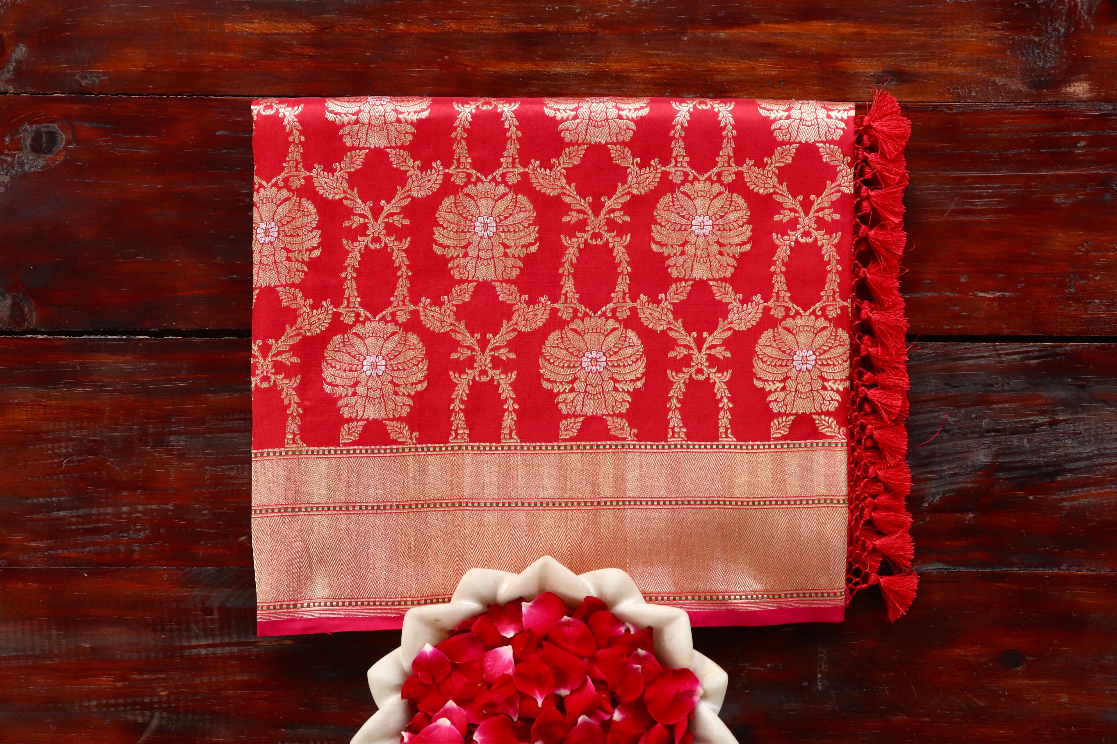 Red Chinar Jangla Pure Silk Handloom Banarasi Saree