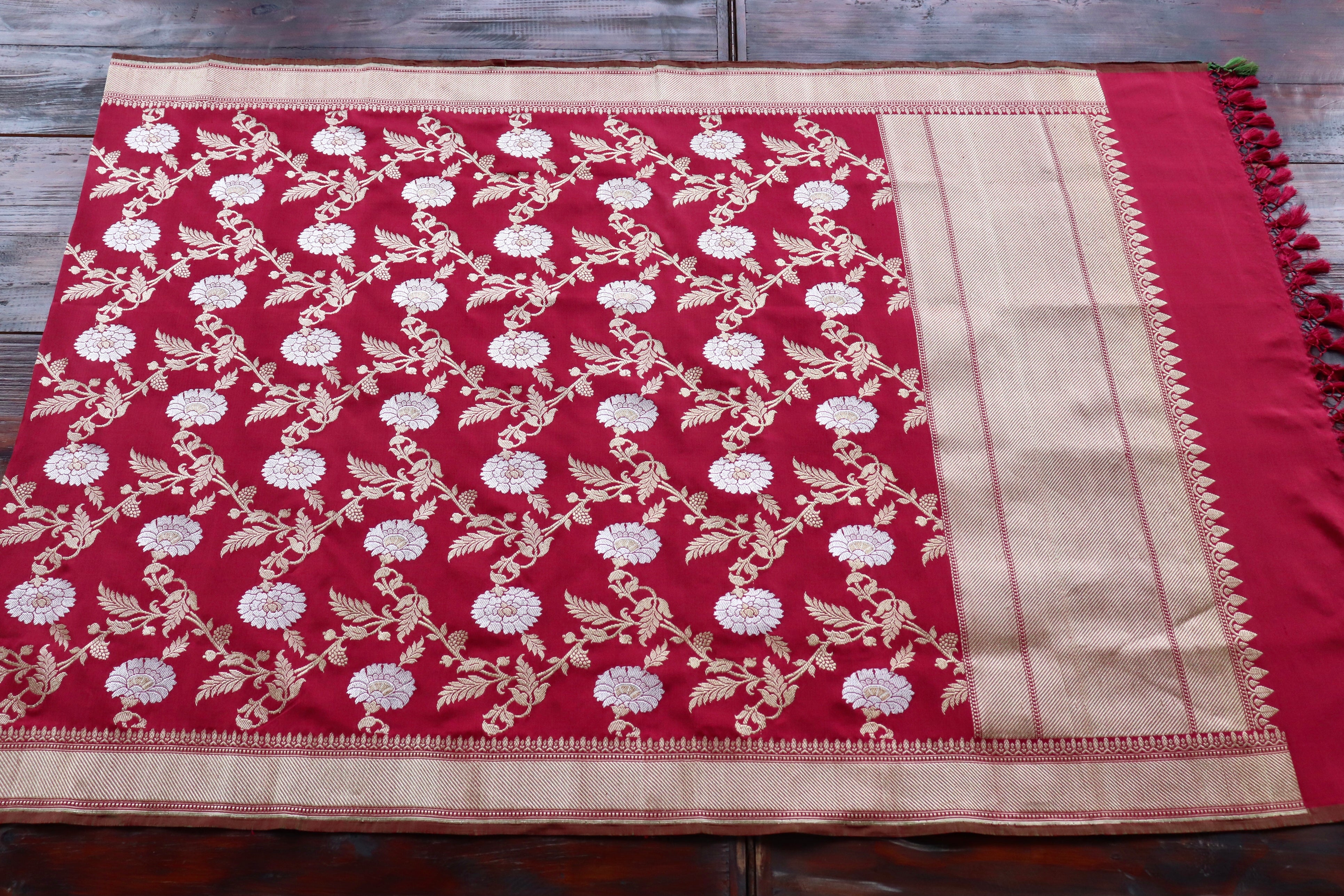 Maroon Jangla Pure Silk Handloom Banarasi Dupatta