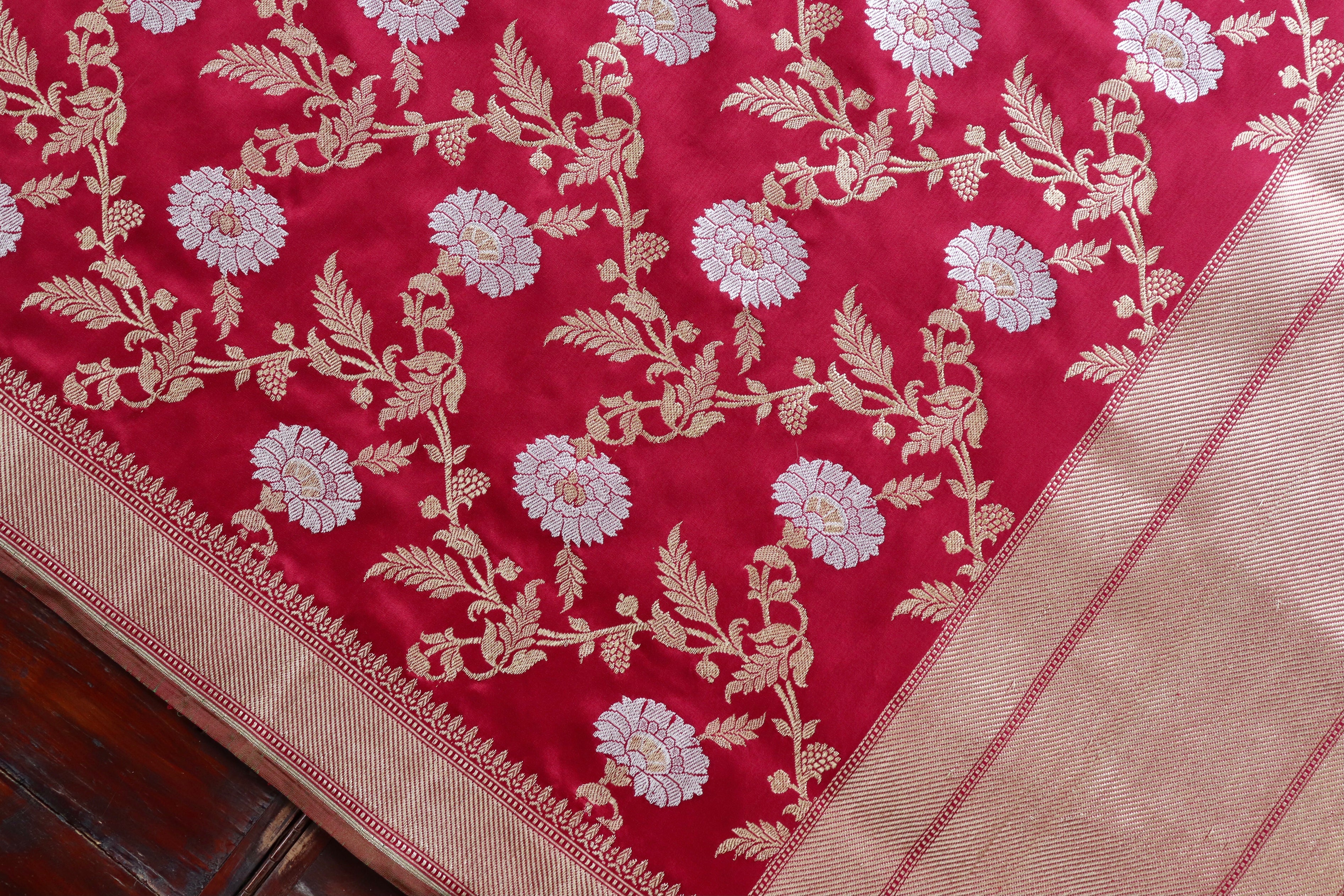 Maroon Jangla Pure Silk Handloom Banarasi Dupatta