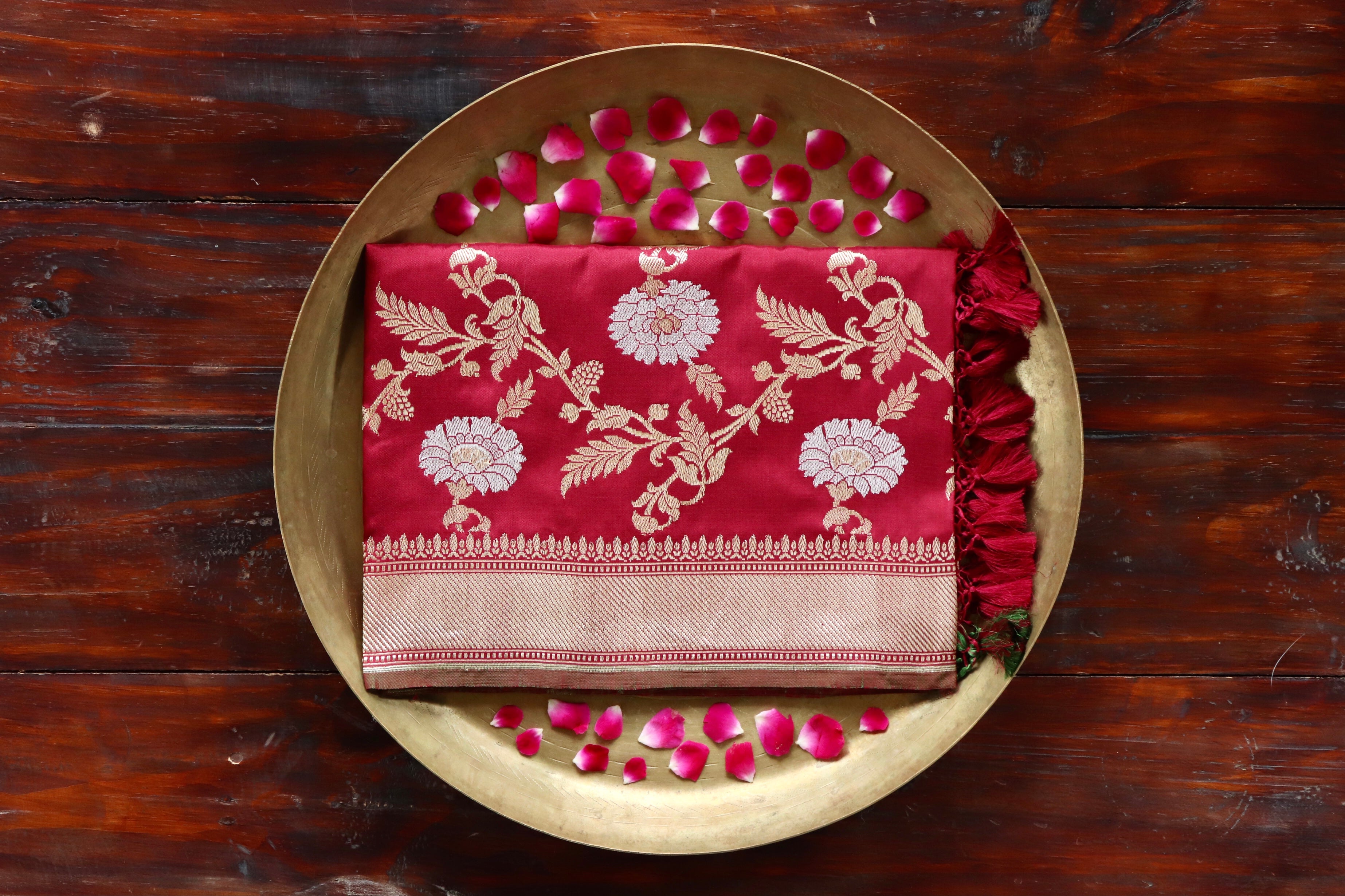 Maroon Jangla Pure Silk Handloom Banarasi Dupatta