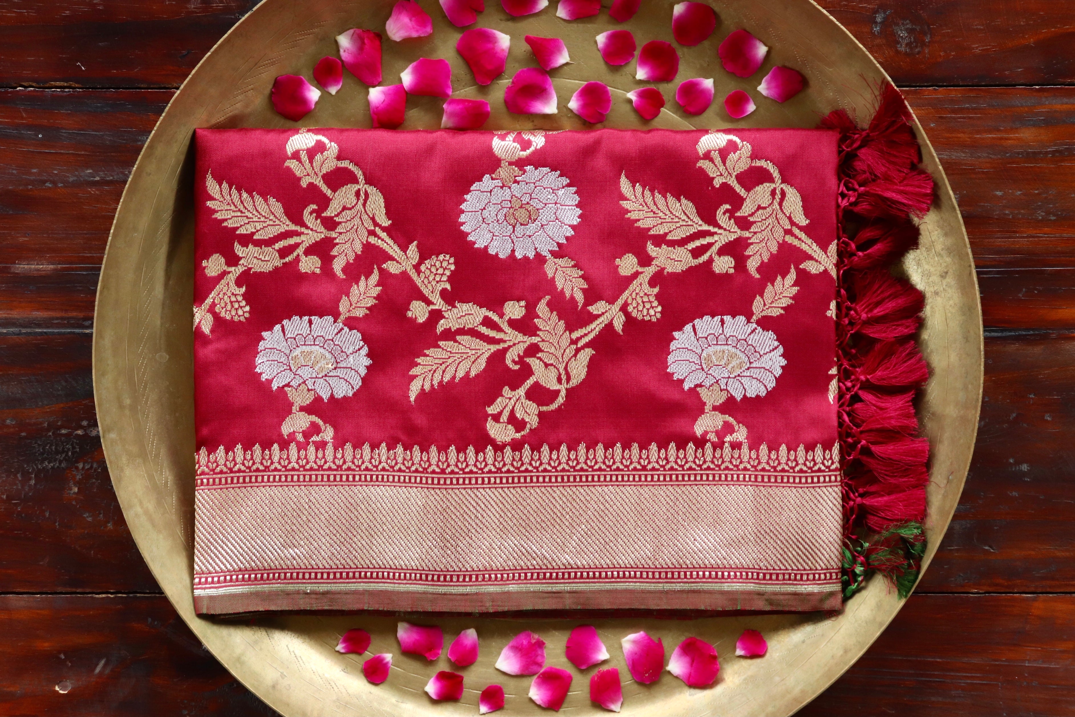 Maroon Jangla Pure Silk Handloom Banarasi Dupatta