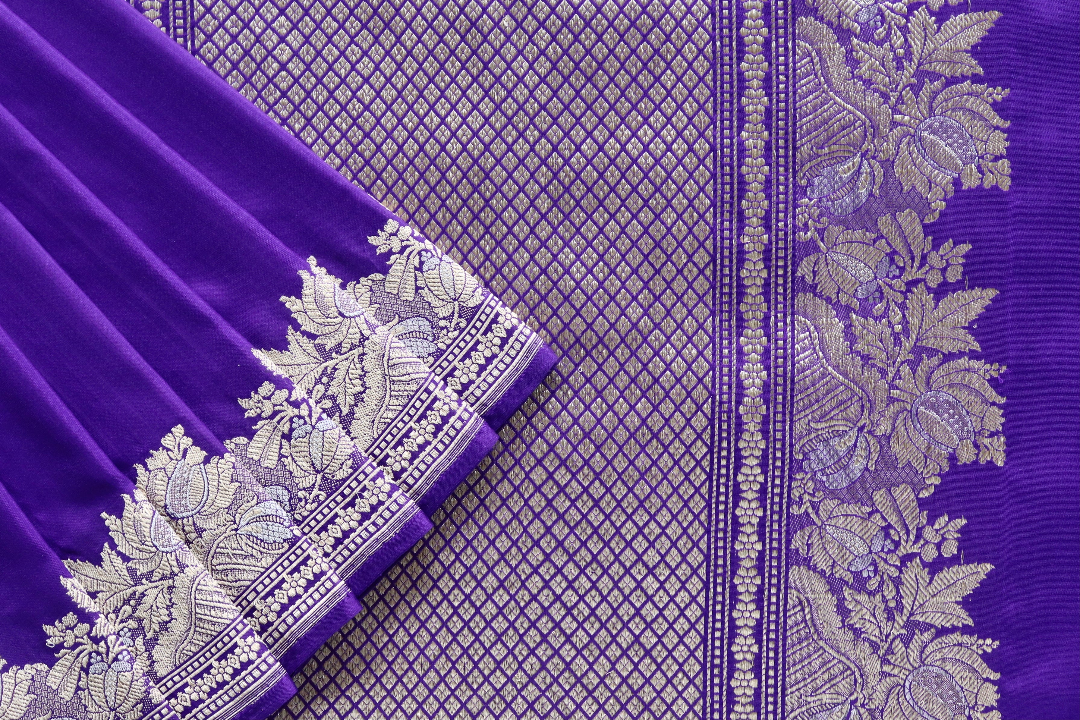 Purple Sona Rupa Pure Silk Handloom Banarasi Saree