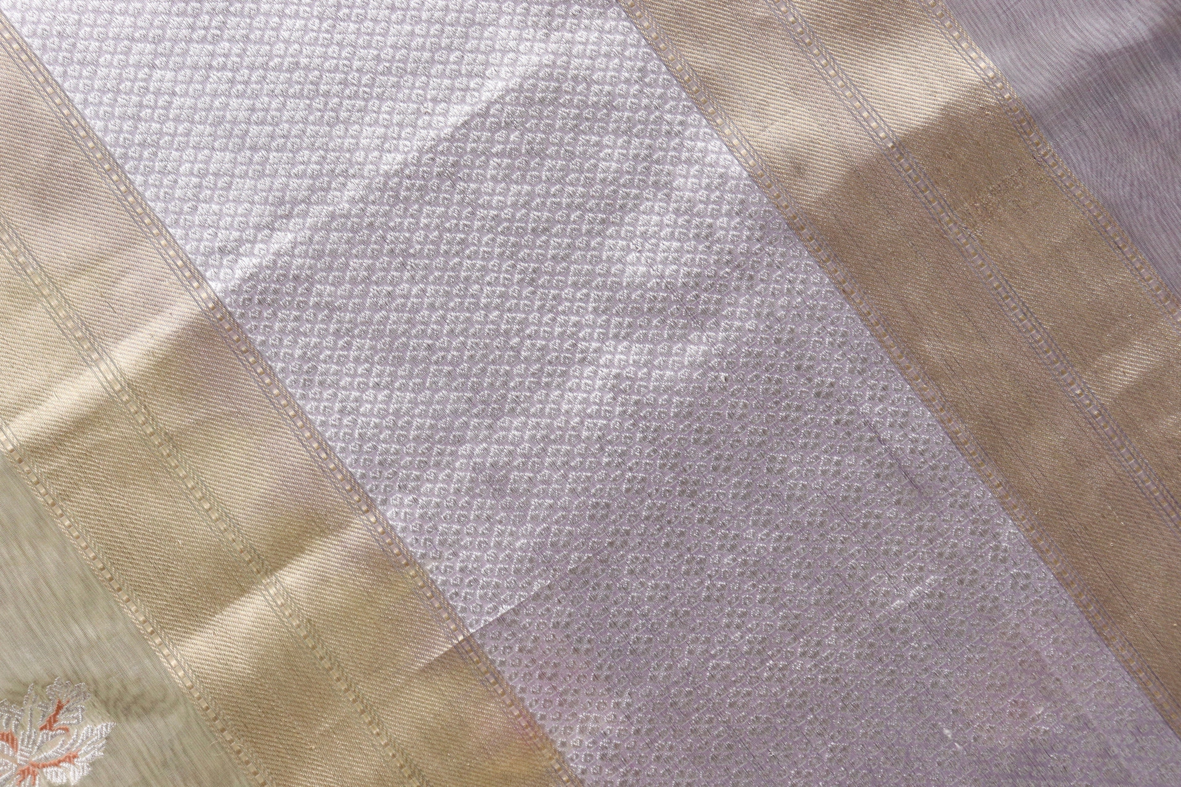 Beige & Purple Organza Kora By Cotton Handloom Saree