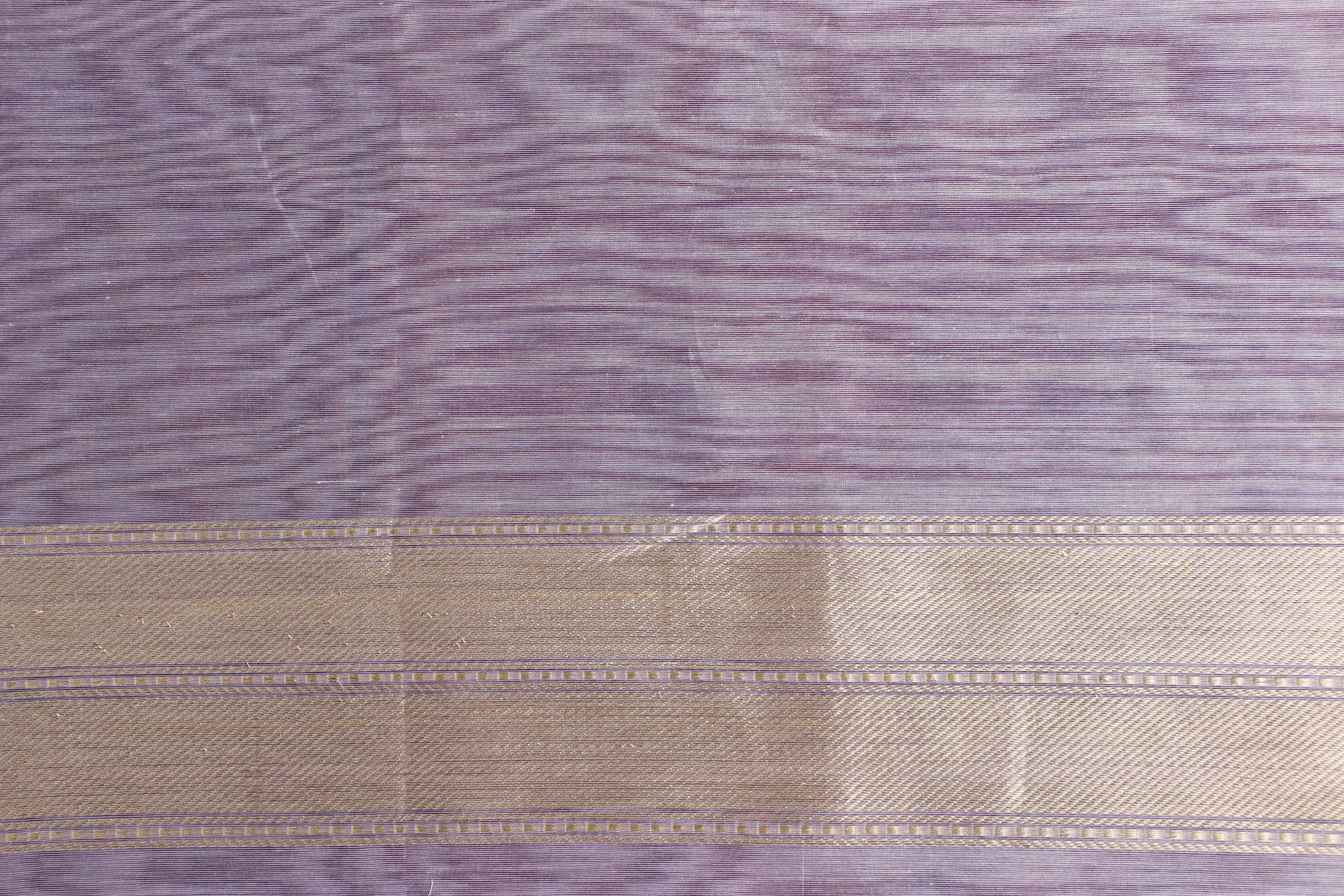Beige & Purple Organza Kora By Cotton Handloom Saree