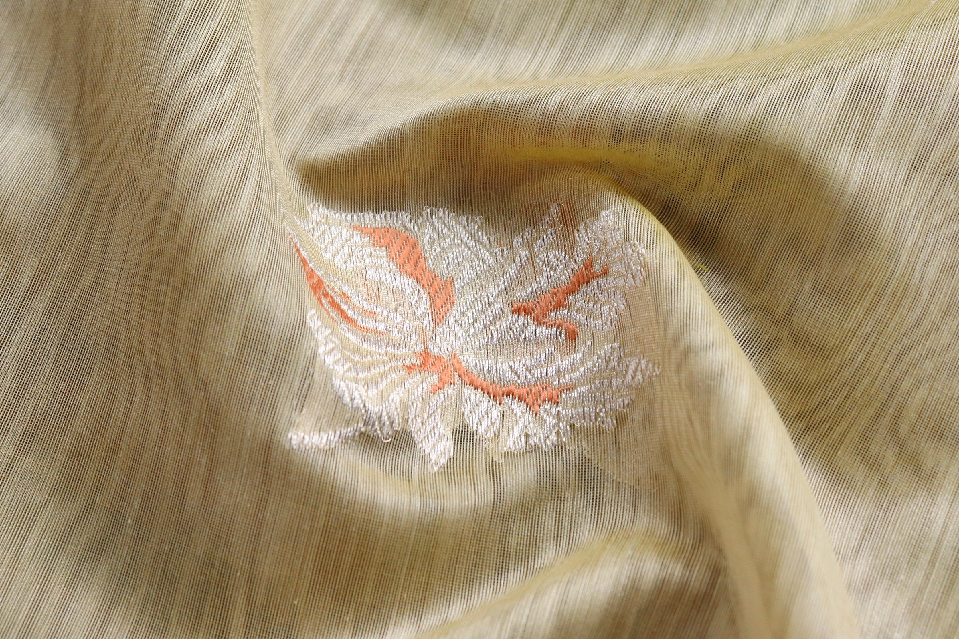 Beige & Purple Organza Kora By Cotton Handloom Saree