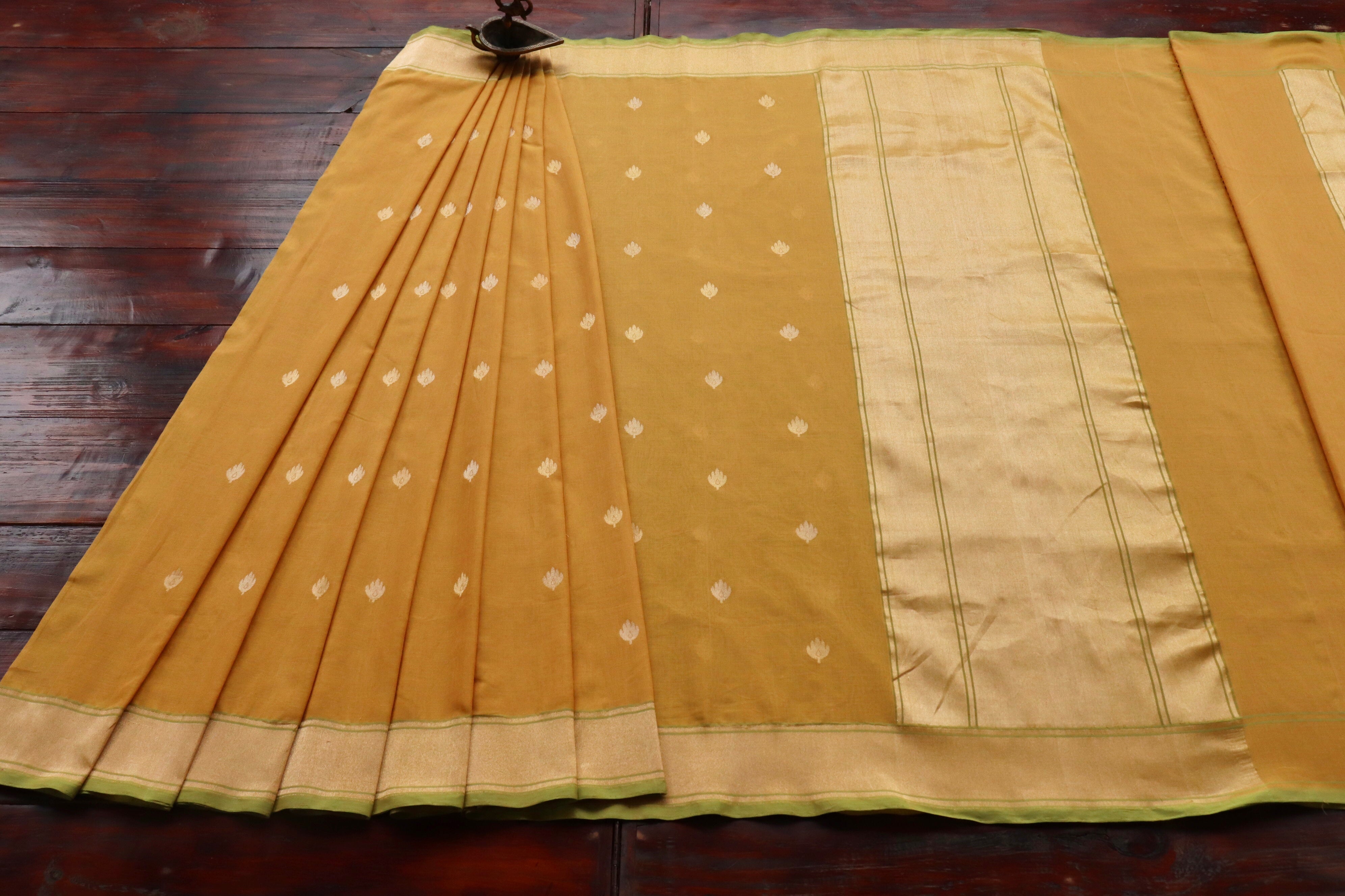 Yellow Cotton Kadhua Motif Banarasi Handloom Saree