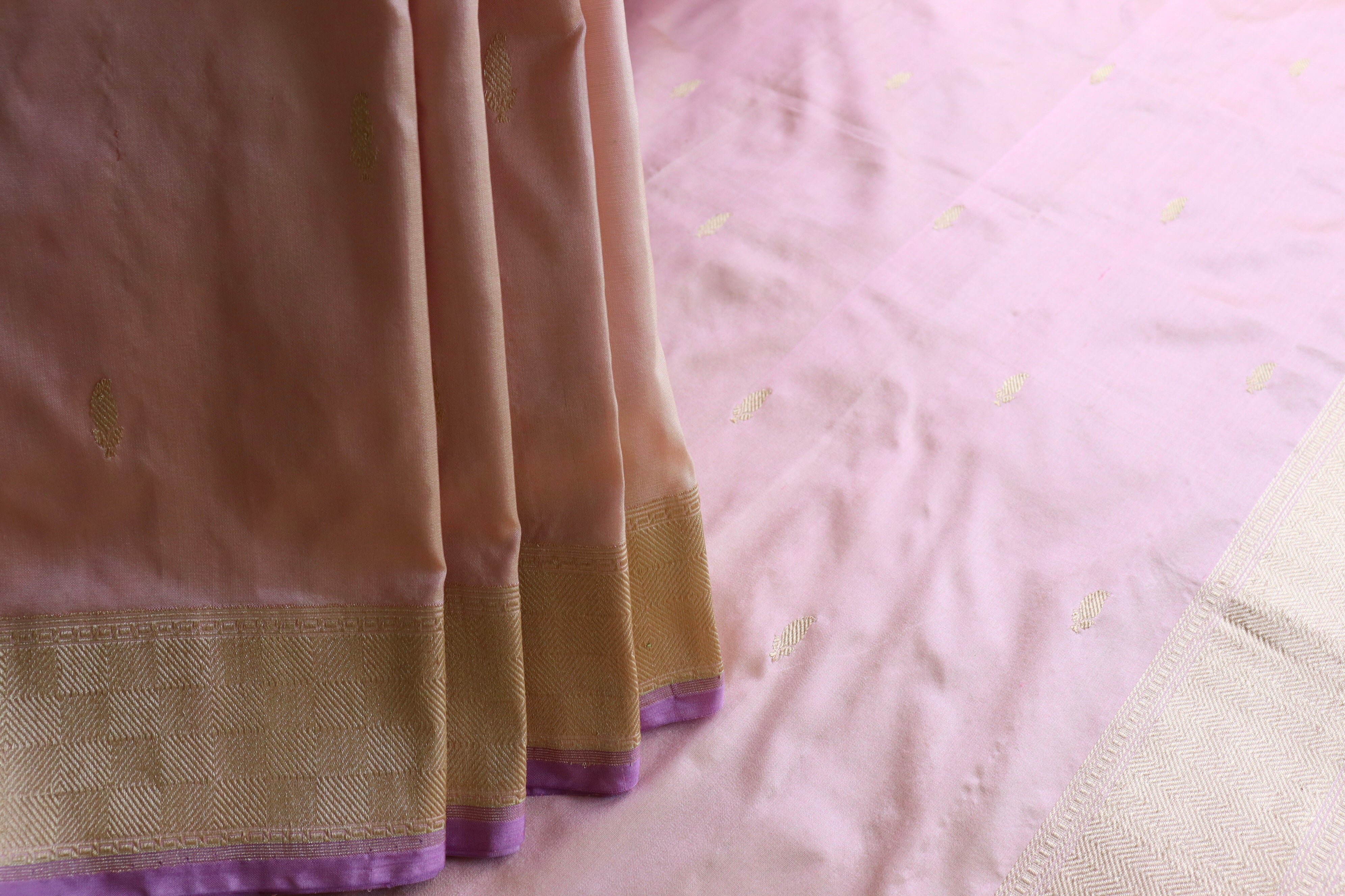 Peachy Pink Kairy Kuniya Pure Silk Handloom Banarasi Saree