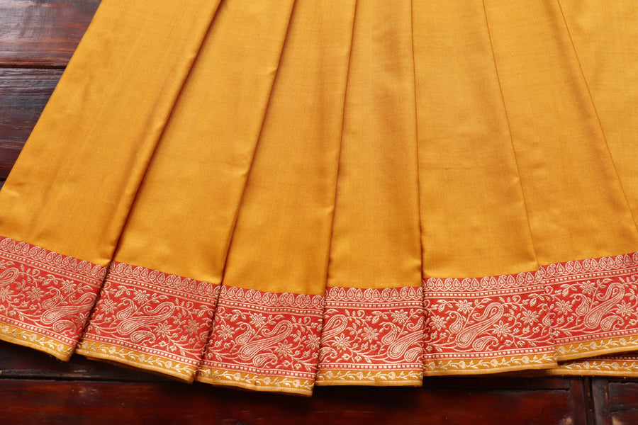 Yellow & Rust Banarasi Silk Saree | Stuti Weaves