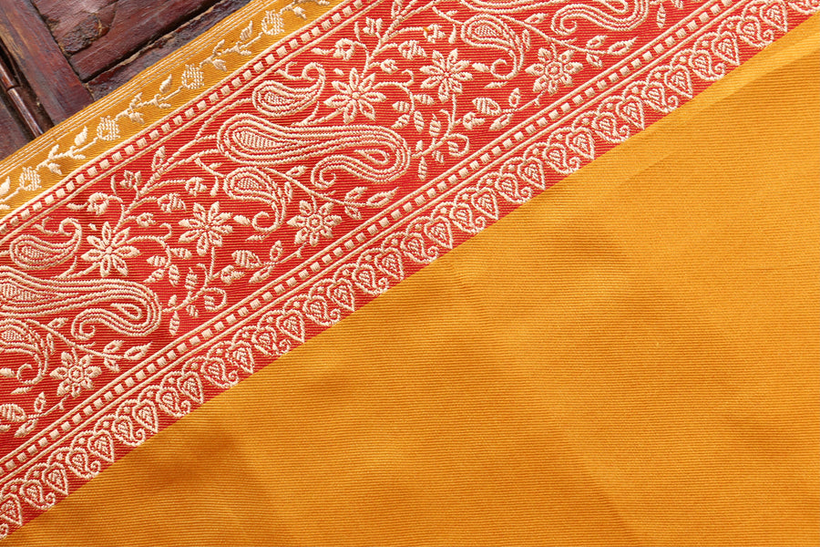 Yellow & Rust Banarasi Silk Saree | Stuti Weaves
